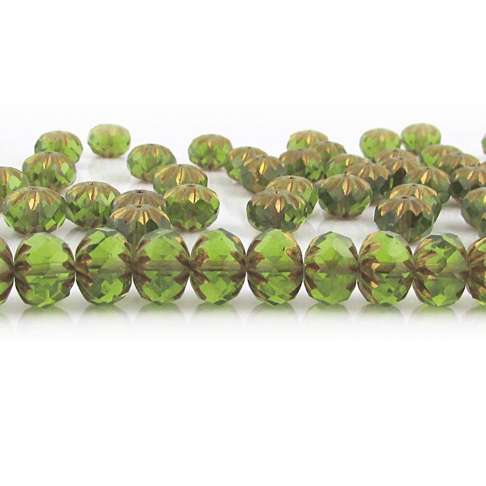 Olivine Faceted Glass 10x7mm Rondelle Beads