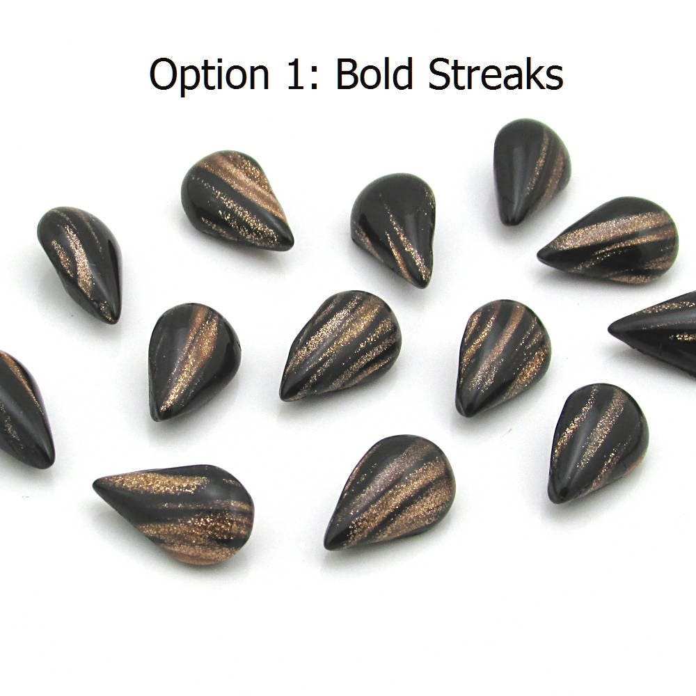 13mm Vintage Black Teardrop Glass Stones (24)