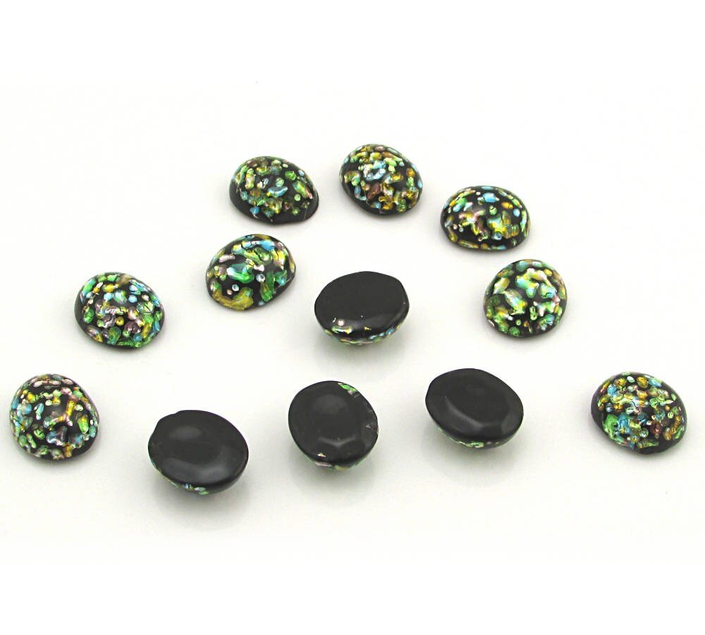 Vintage 12x10mm Oval Foiled Lampwork Cabochons