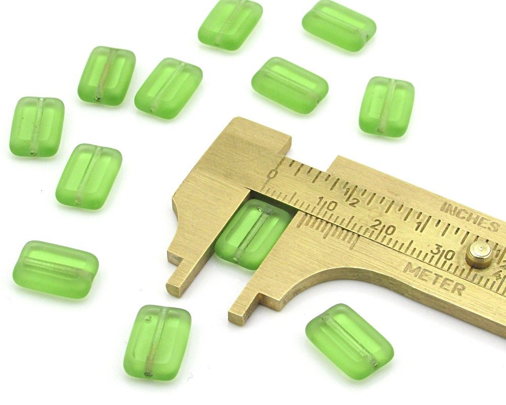 12x8mm Green Window Beads, Flat Rectangles