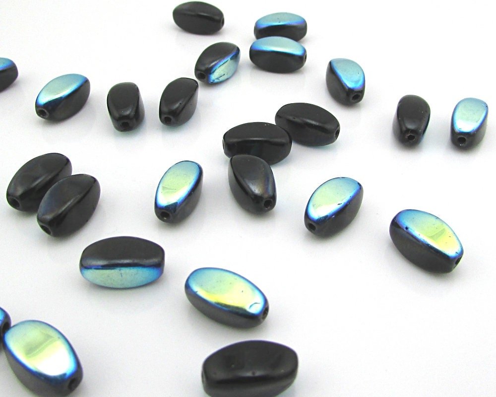 11x6mm Ovals, Jet Vitrail Czech Pressed Glass Beads