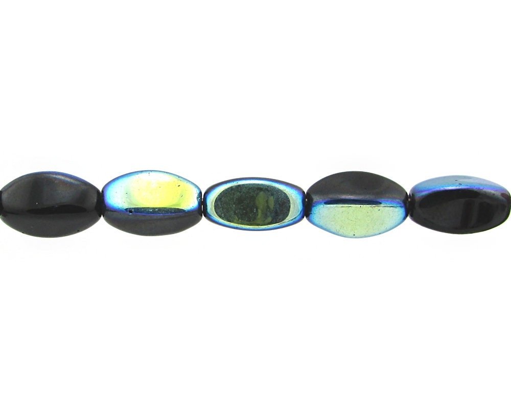 11x6mm Ovals, Jet Vitrail Czech Pressed Glass Beads