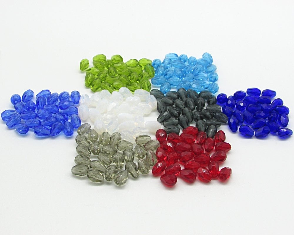 7x5mm Faceted Teardrops, Translucent Taupe Czech Fire Polished Beads (24)