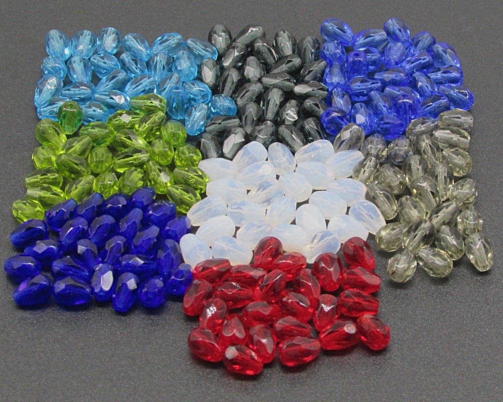 7x5mm Faceted Teardrops, Translucent Taupe Czech Fire Polished Beads (24)