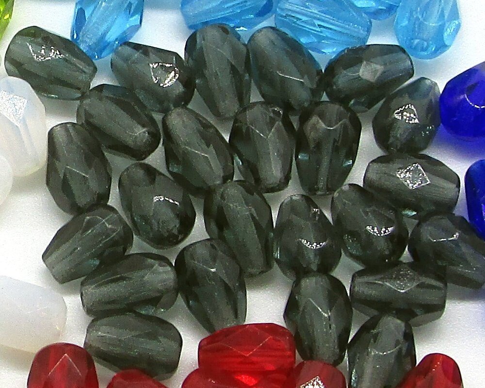 7x5mm Pear Beads, Translucent Grey Czech Fire Polished Glass Teardrops (24)