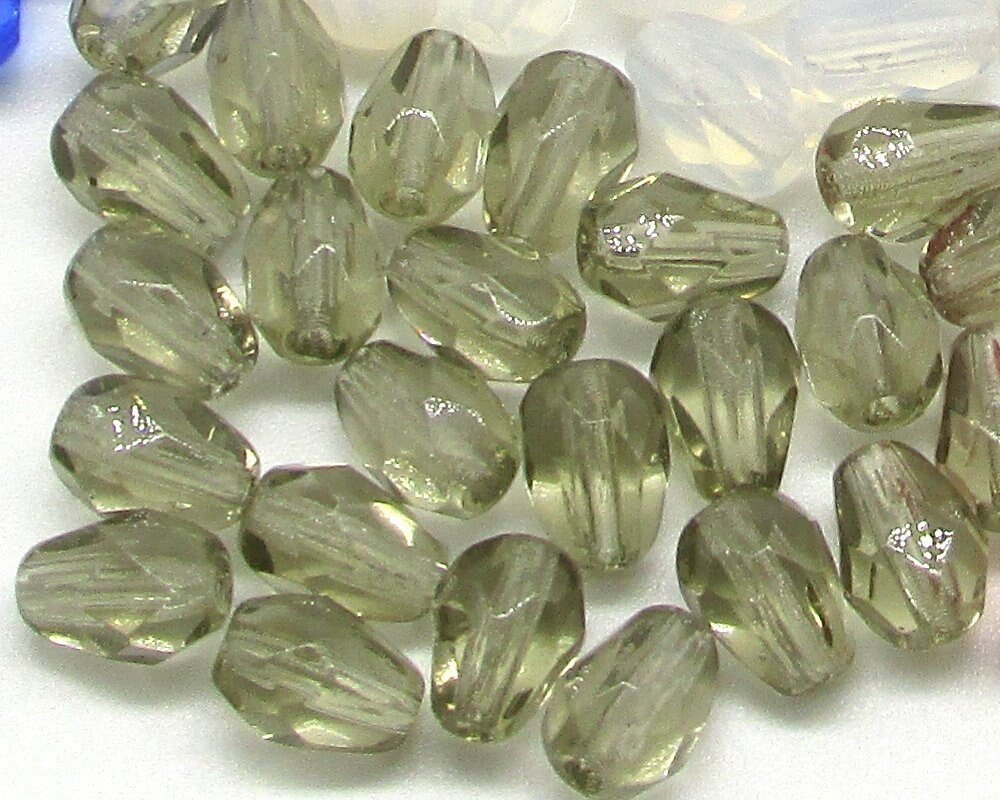 7x5mm Faceted Teardrops, Translucent Taupe Czech Fire Polished Beads (24)