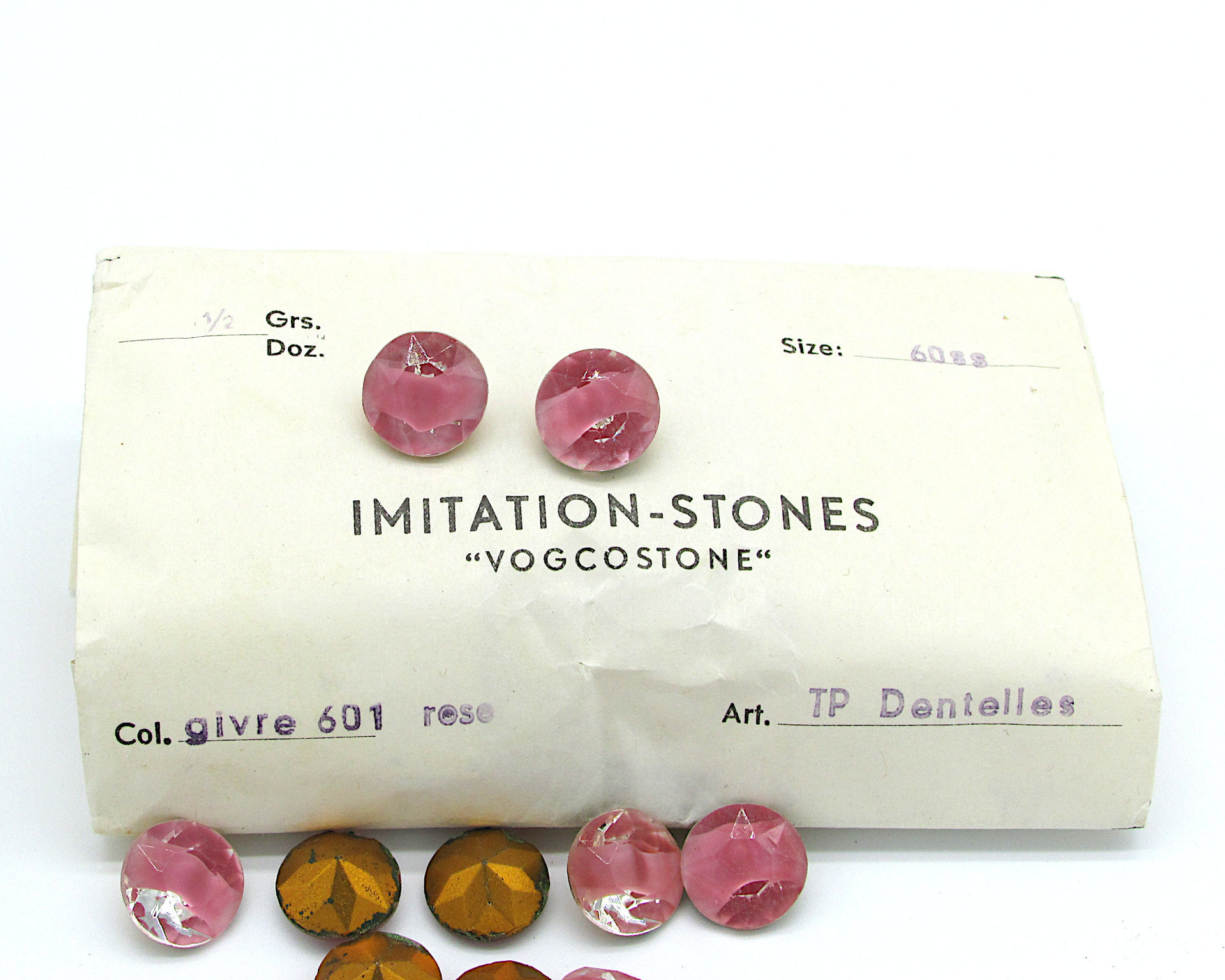 60ss Rose Pink Givre Rhinestone Dentelles, Vintage 14mm Faceted 2-Tone Point Back Glass Gems (12)