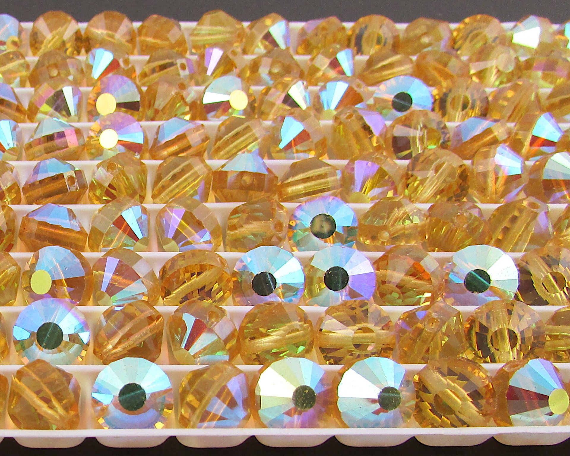 8mm Nailhead Beads, Vintage Light Topaz AB Machine Cut Crystal, Side-Drilled Faceted Rounds
