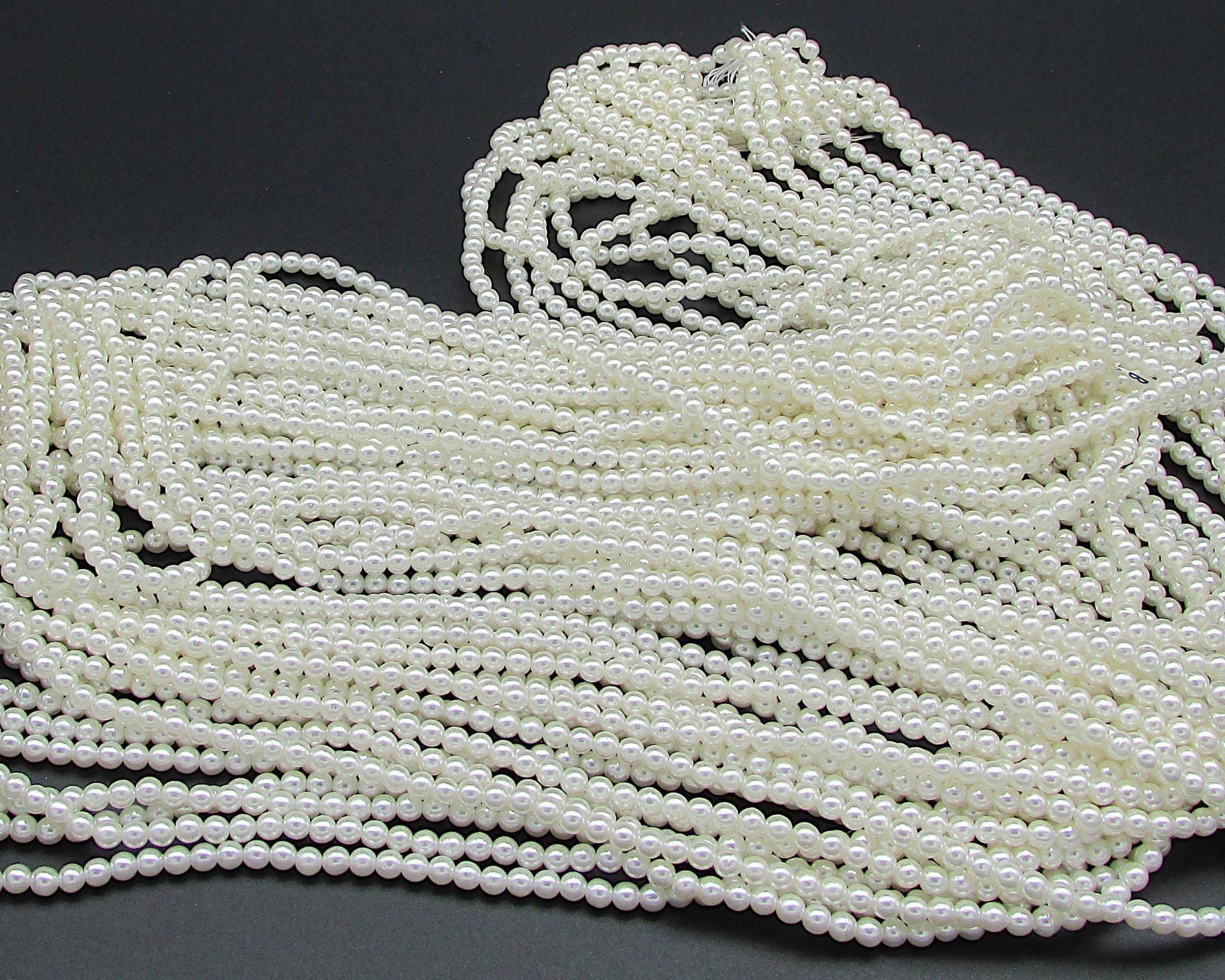 4mm White Plastic Pearls, Opaque Vintage Beads 60" Strand