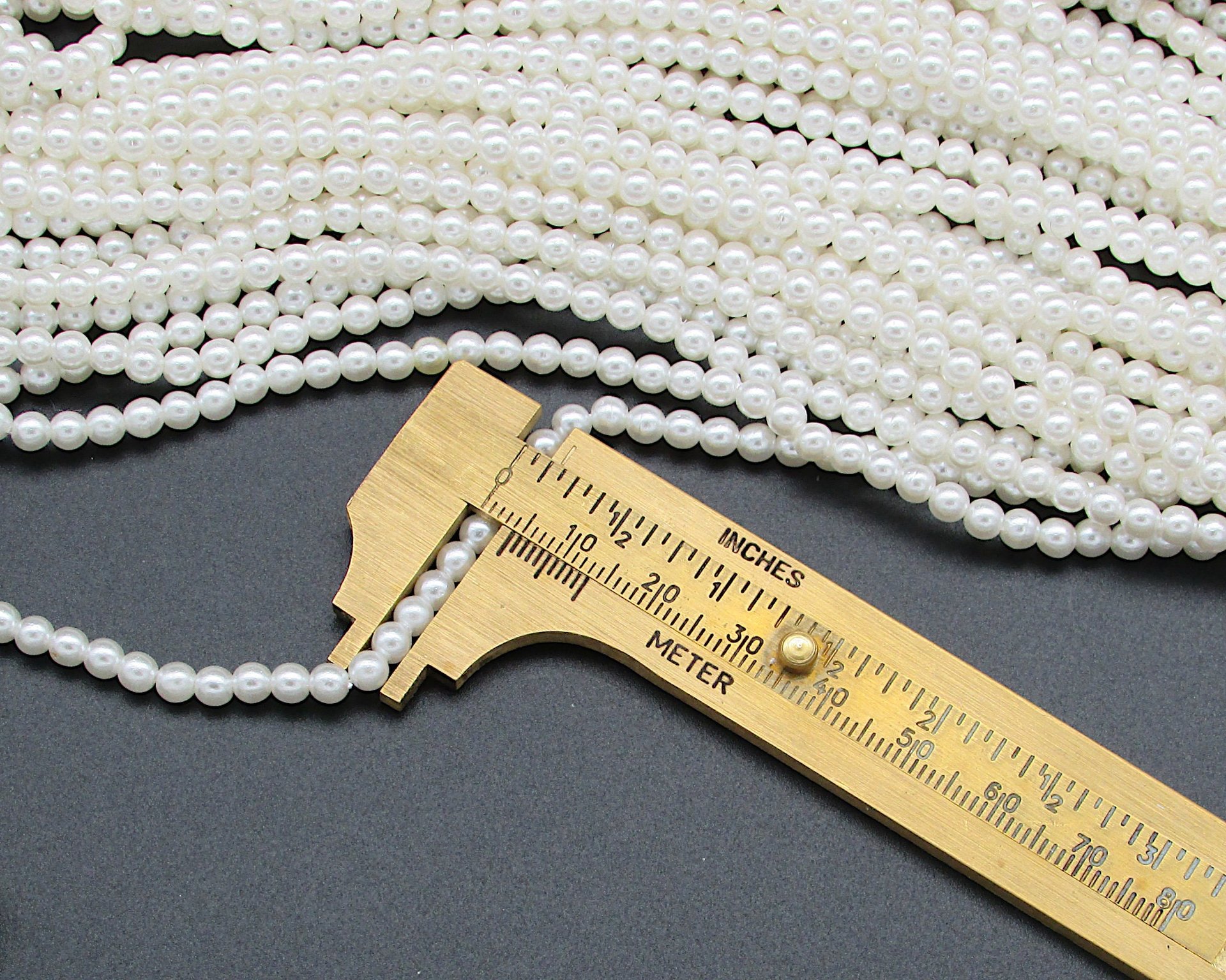 4mm White Plastic Pearls, Opaque Vintage Beads 60" Strand