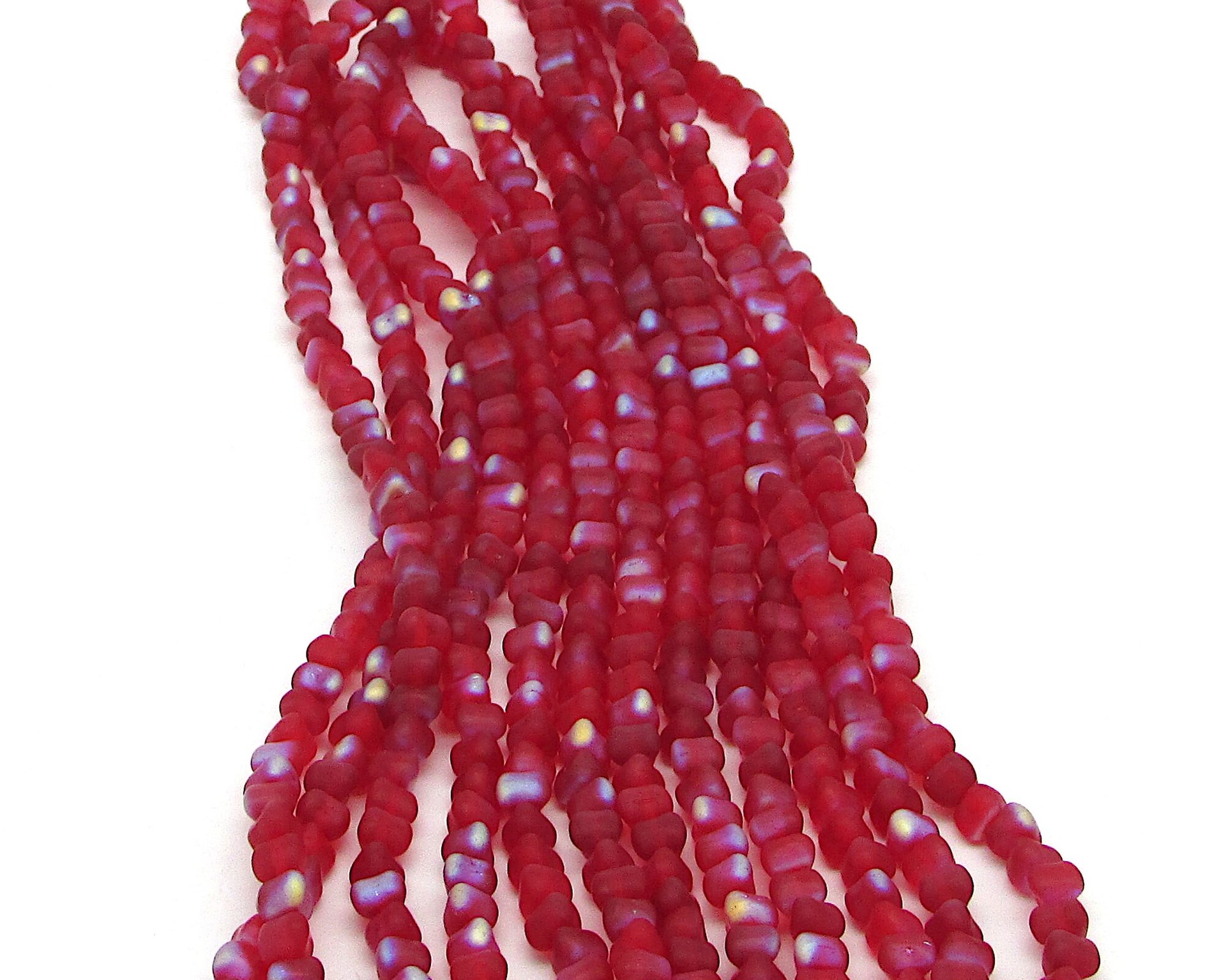 4mm Triangular Beads, Matte Ruby AB Small Flat Red Czech Pressed Glass Spacers