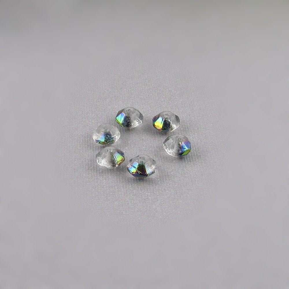 Vintage 6mm Rondelles, Crystal Vitrail Iridescent Faceted Saucer Beads