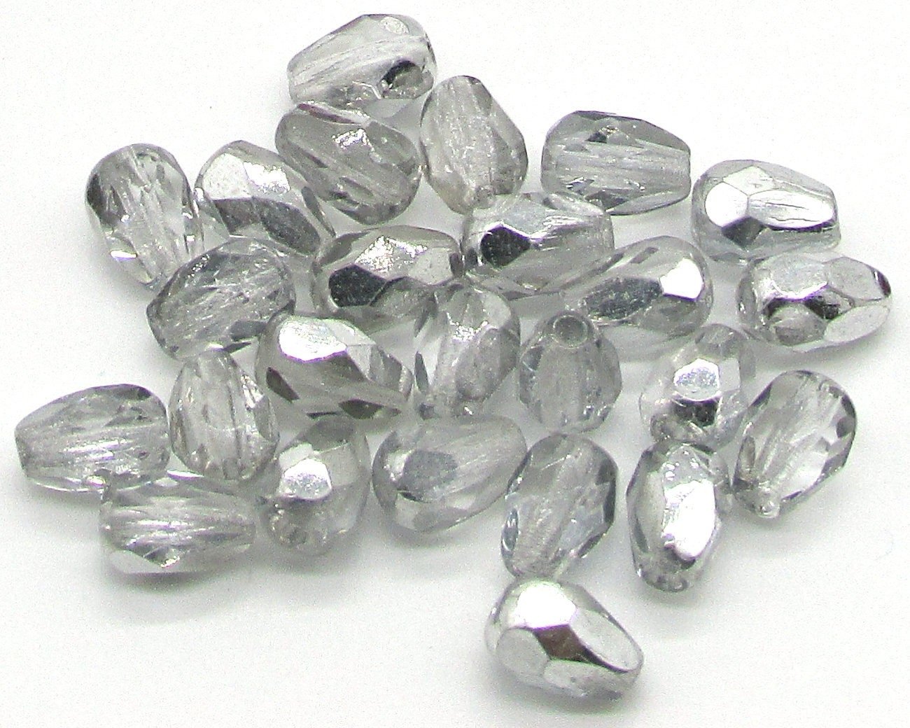 7x5mm Faceted Teardrop Beads, Silver Metallic