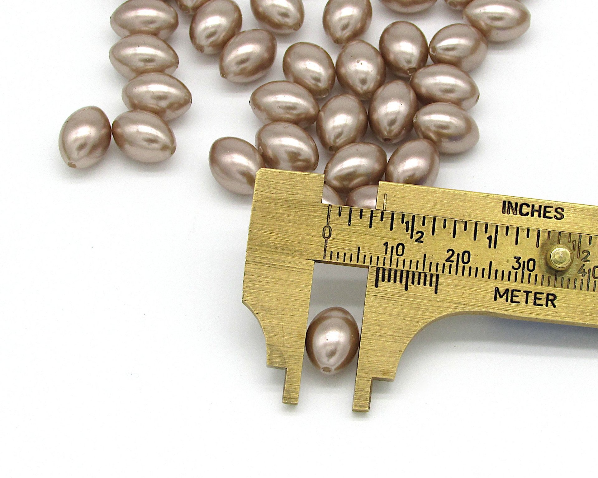 Vintage 12mm Oval Taupe Plastic Pearls