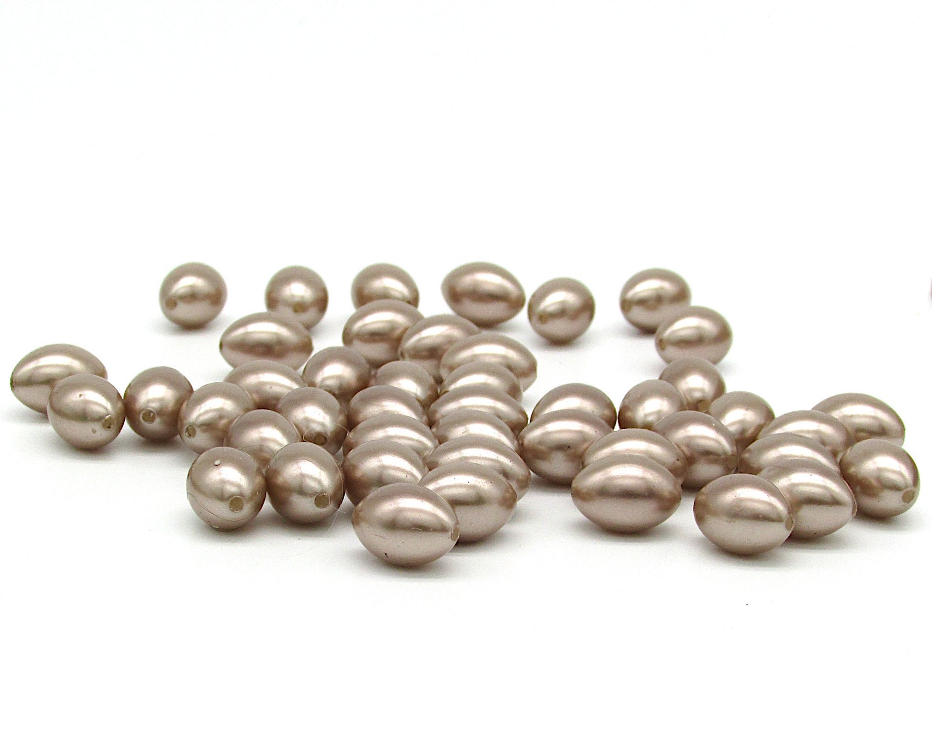 Vintage 12mm Oval Taupe Plastic Pearls