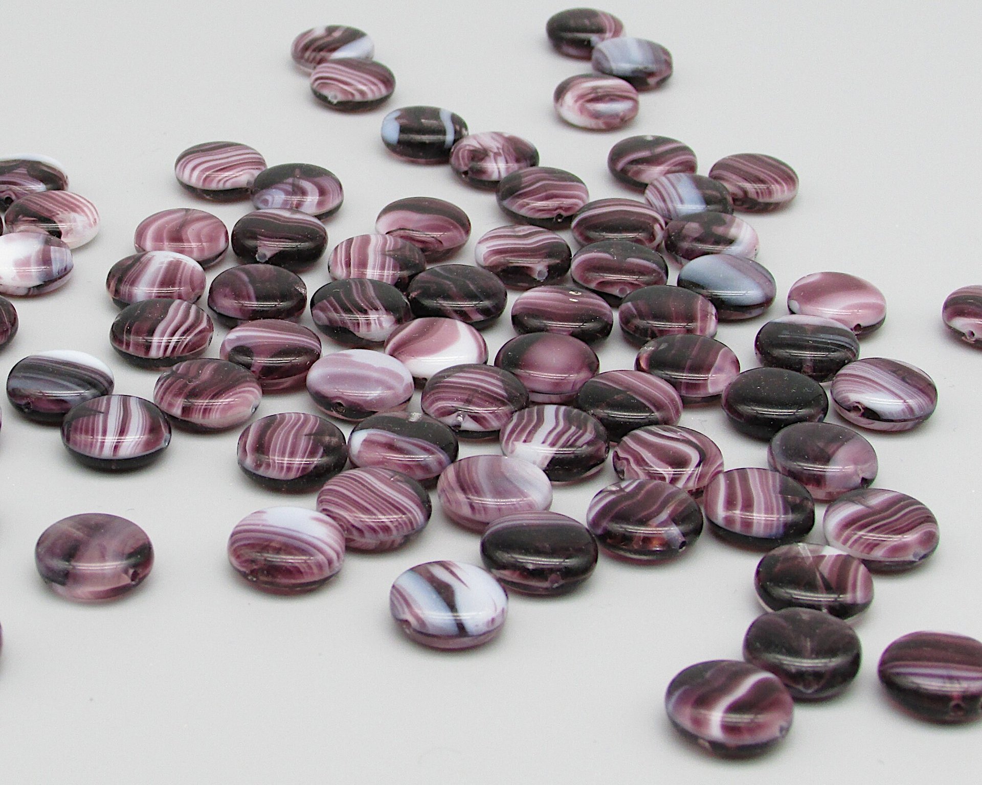 12mm Striped Glass Coin Beads