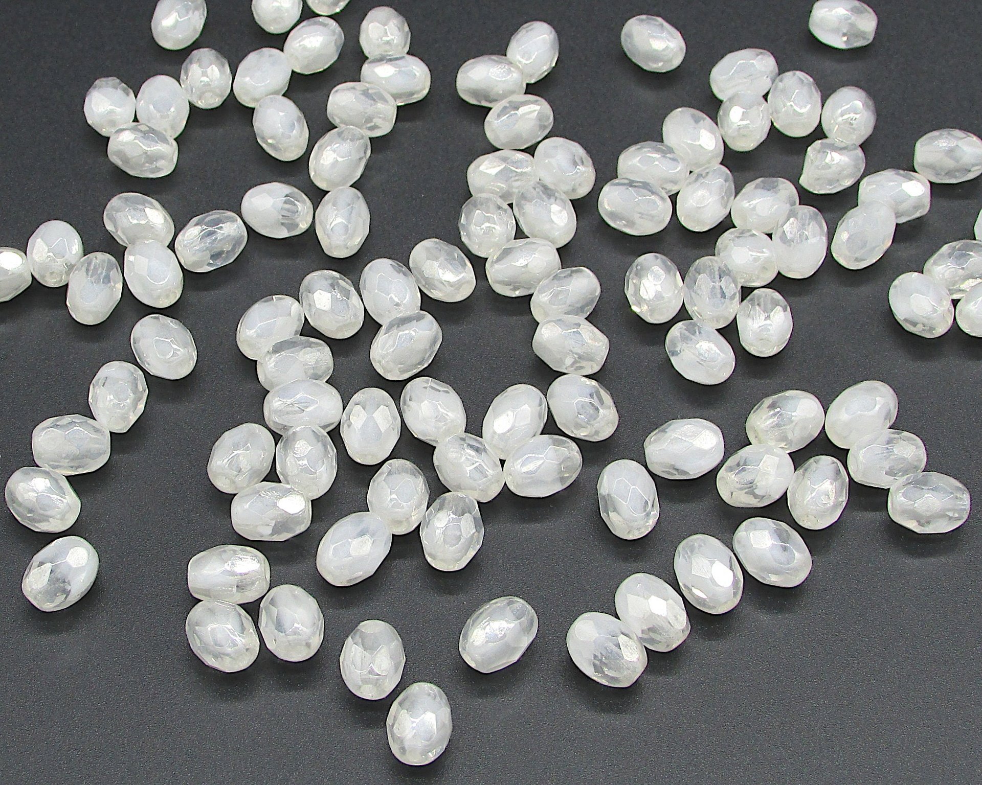 Vintage 9mm Oval White Givre Beads
