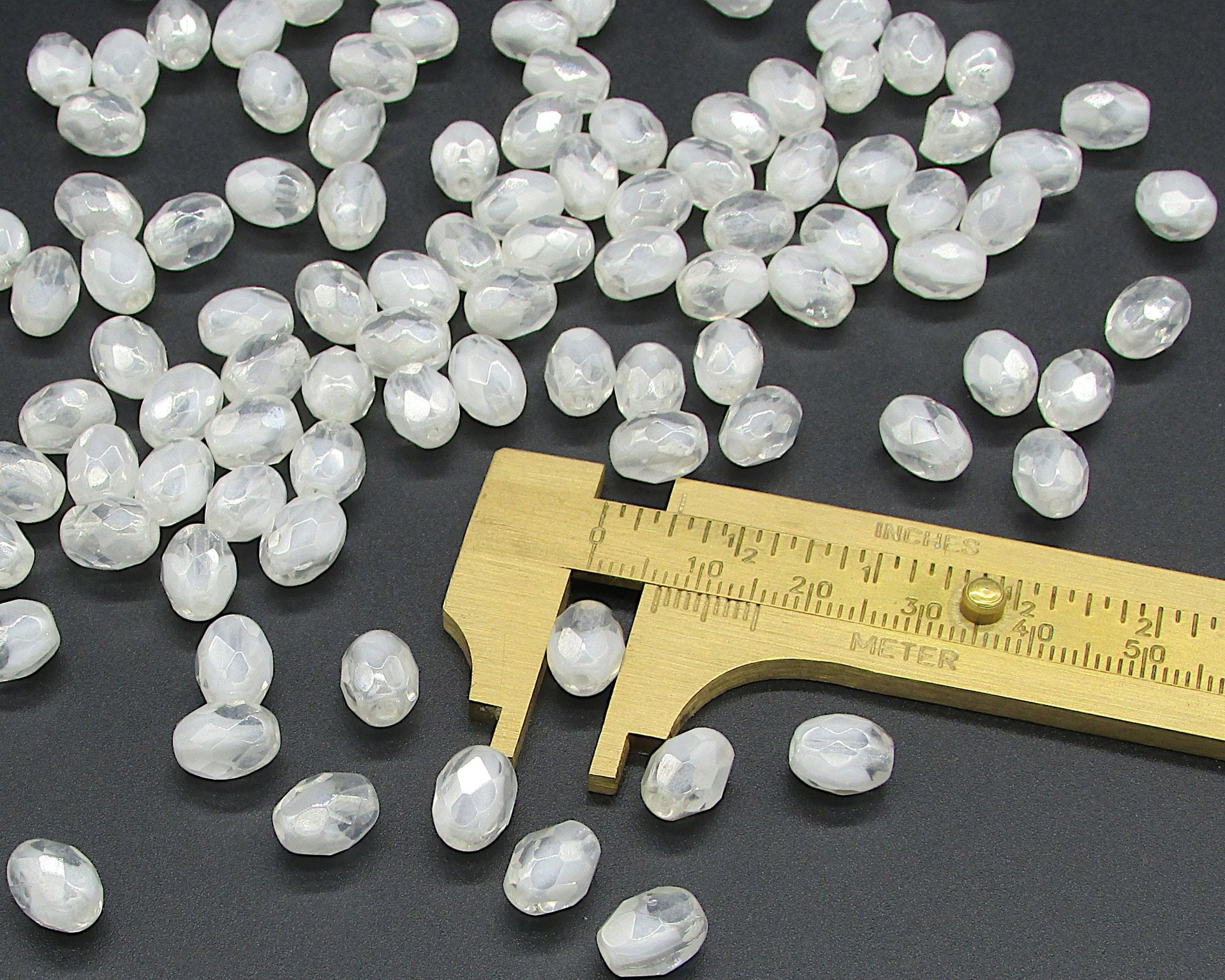 Vintage 9mm Oval White Givre Beads