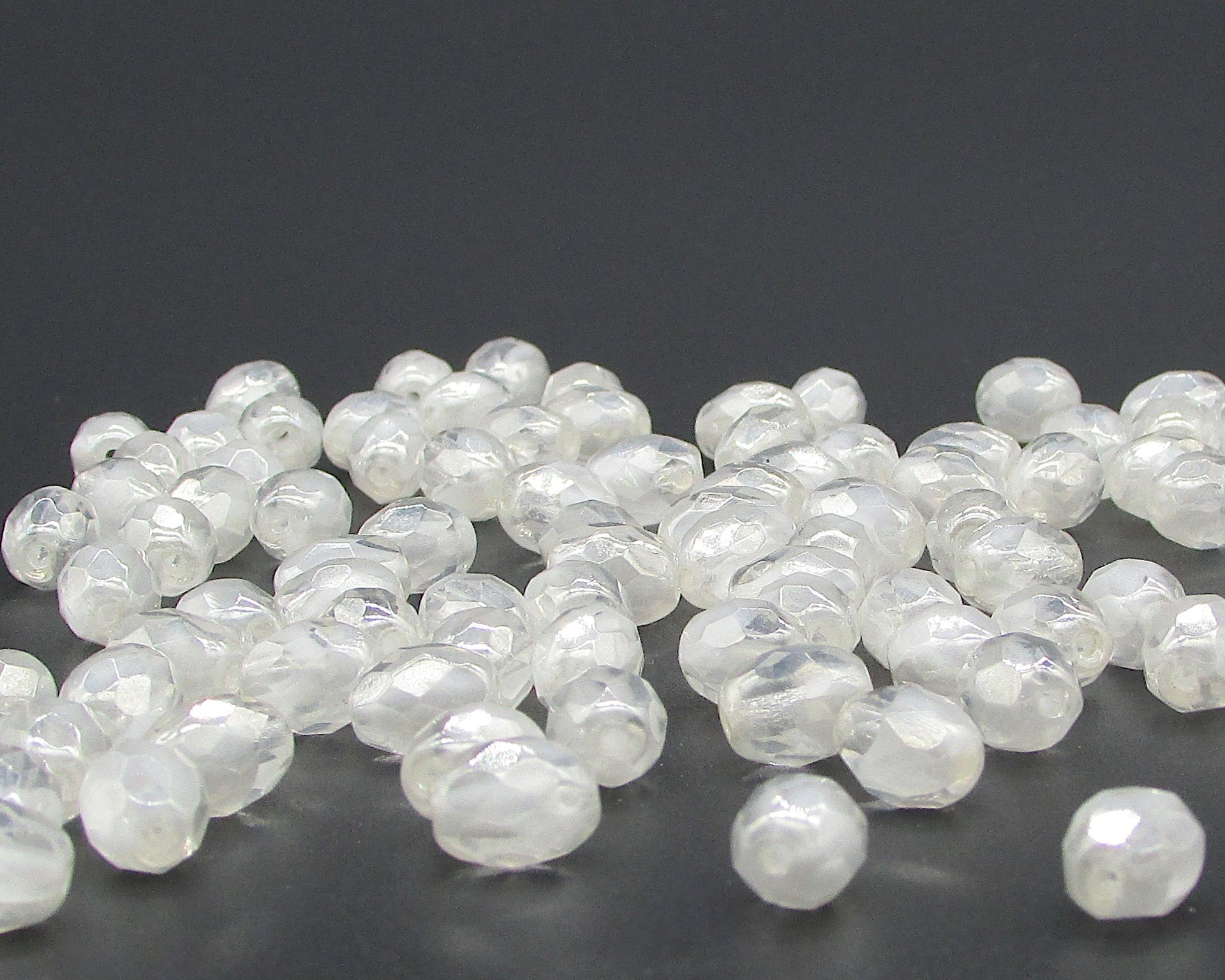 Vintage 9mm Oval White Givre Beads