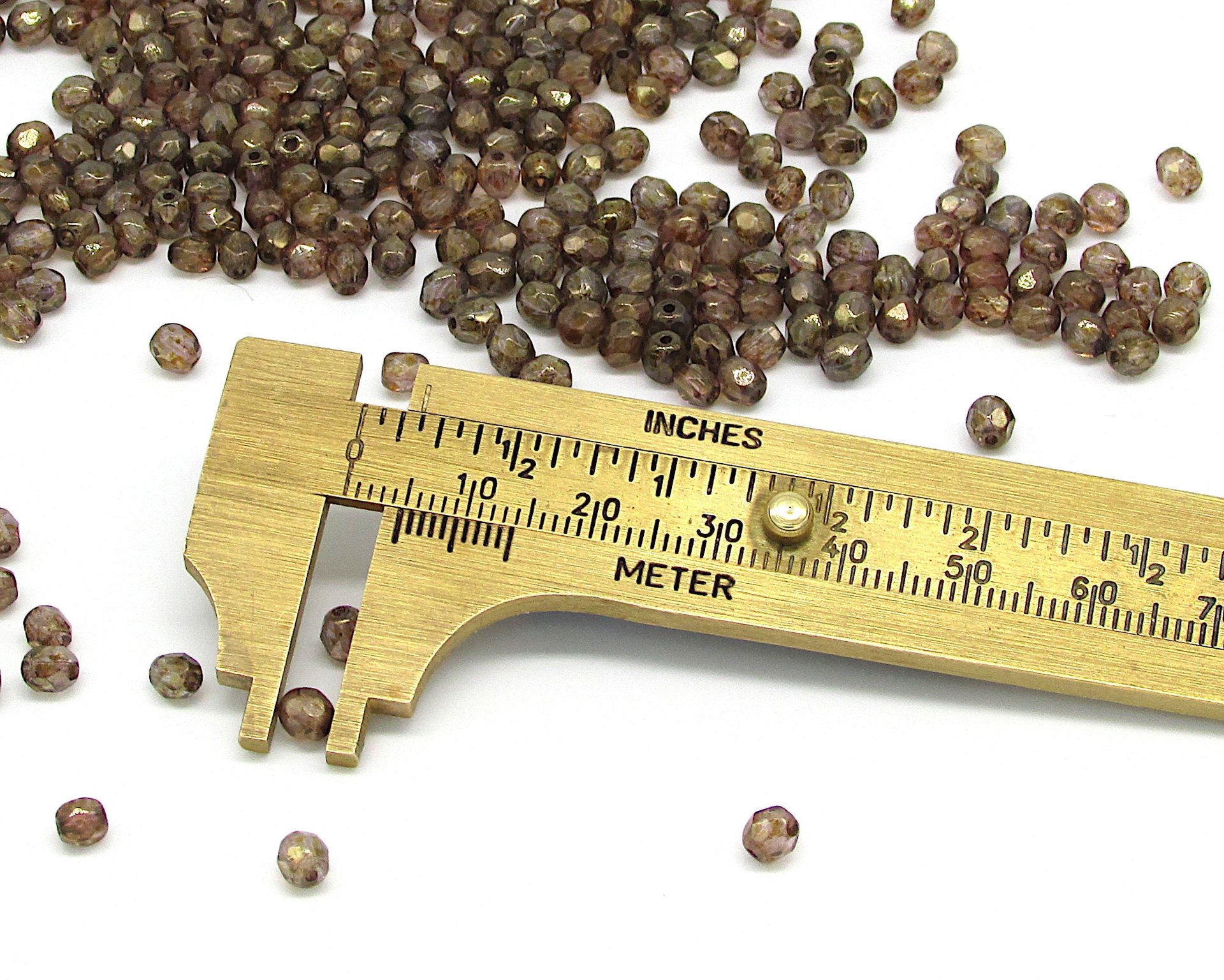 4mm Faceted Round Beads, Luminescent Brown Czech Glass (100)