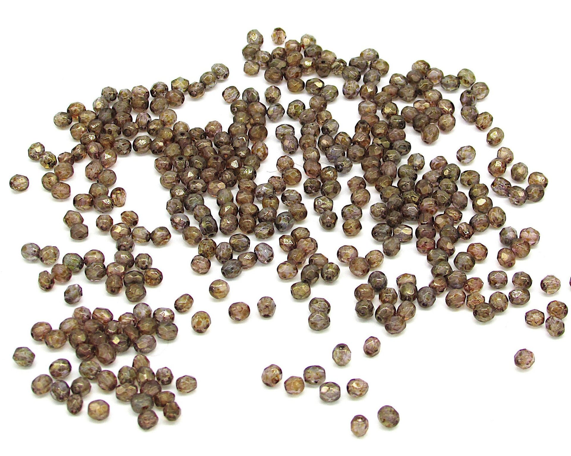 4mm Faceted Round Beads, Luminescent Brown Czech Glass (100)