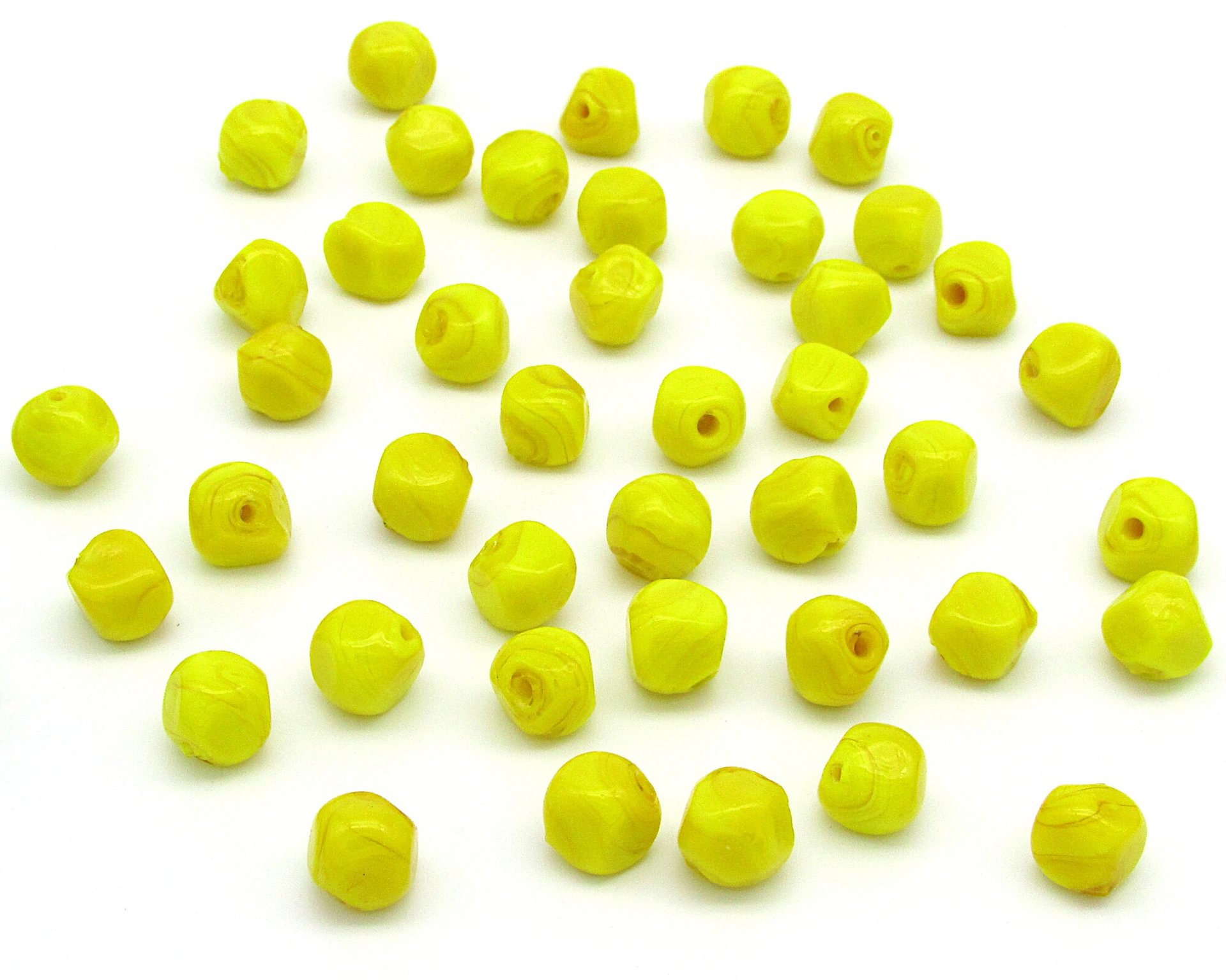 10mm Bright Yellow Lampwork Beads, Vintage Baroque Cube Nuggets
