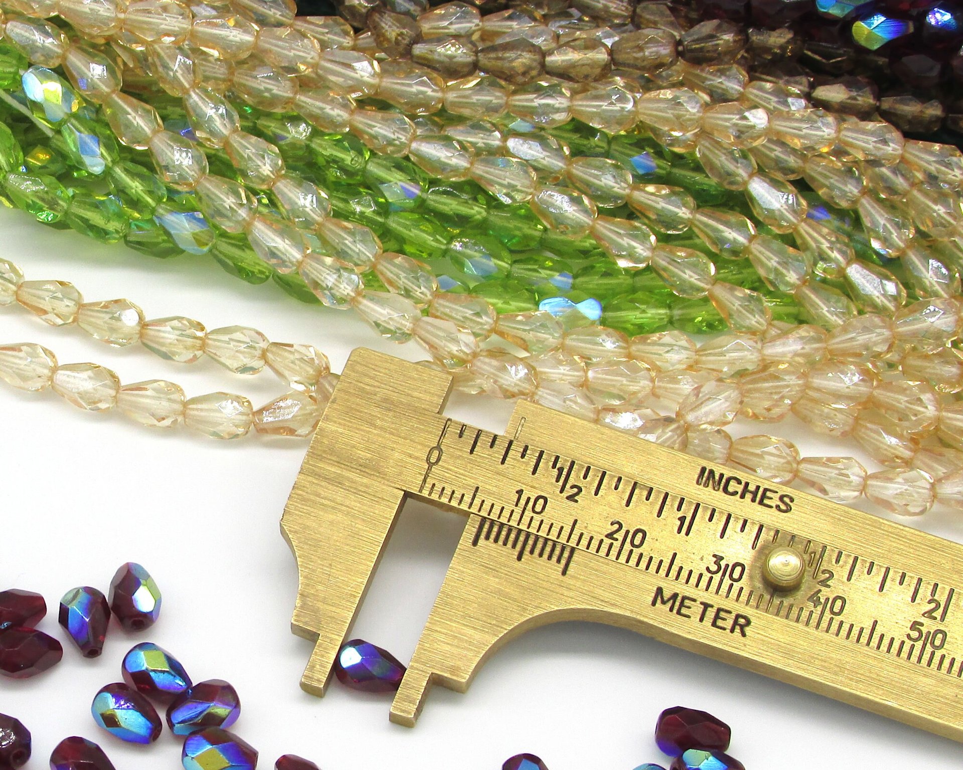 Olivine AB 7x5mm Pear Droplets, Faceted Teardrops, Czech Fire Polished Glass Beads