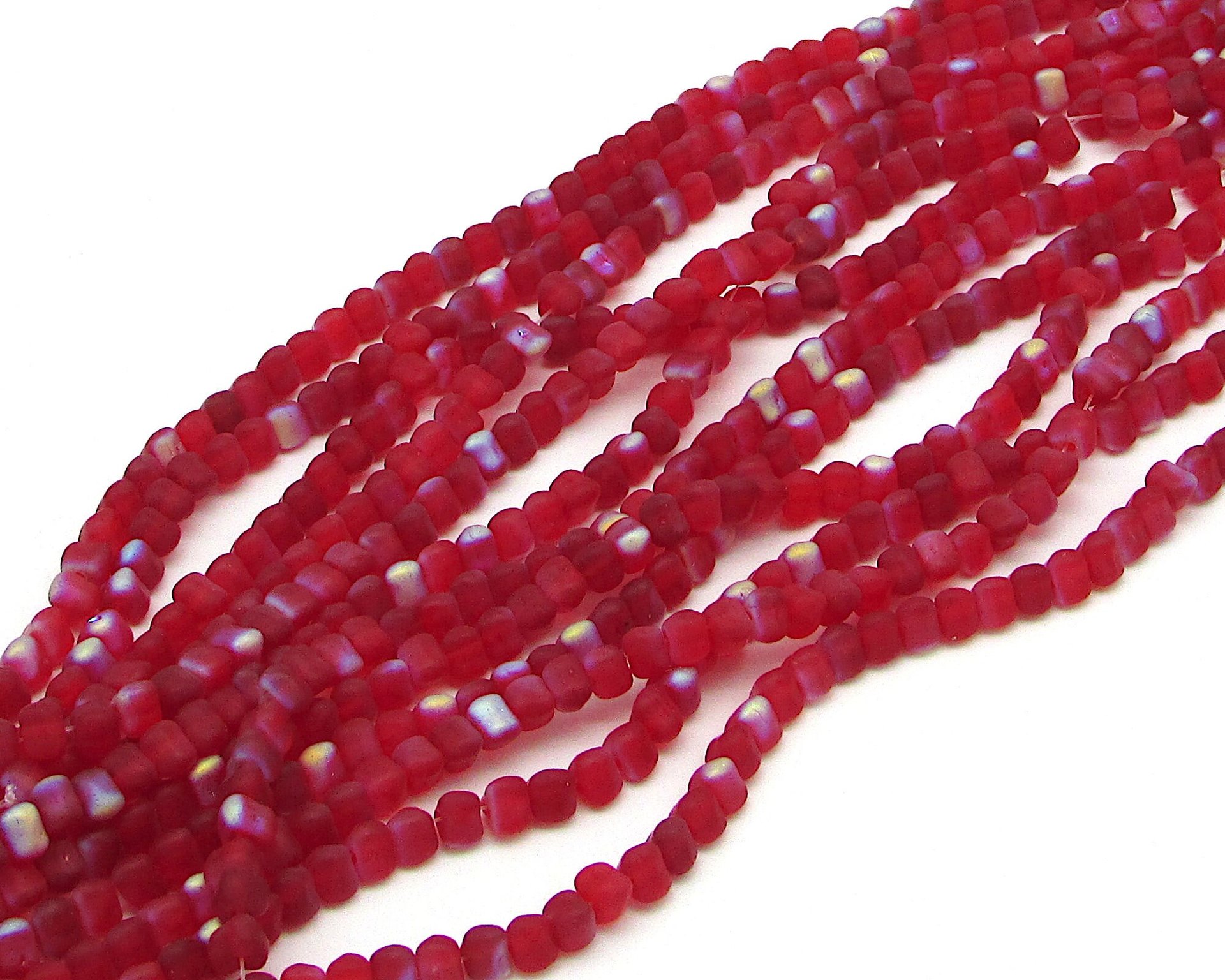 4mm Triangular Beads, Matte Ruby AB Small Flat Red Czech Pressed Glass Spacers