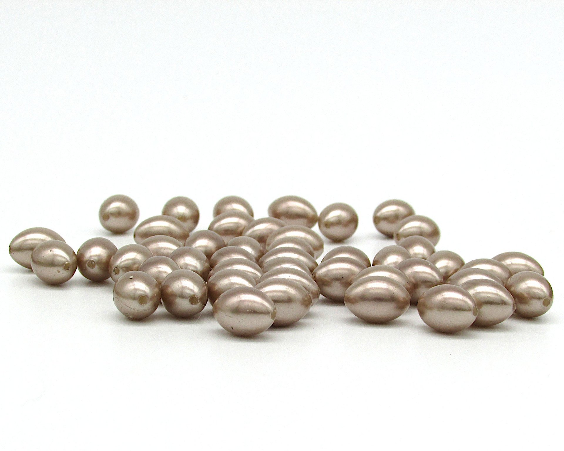 Vintage 12mm Oval Taupe Plastic Pearls