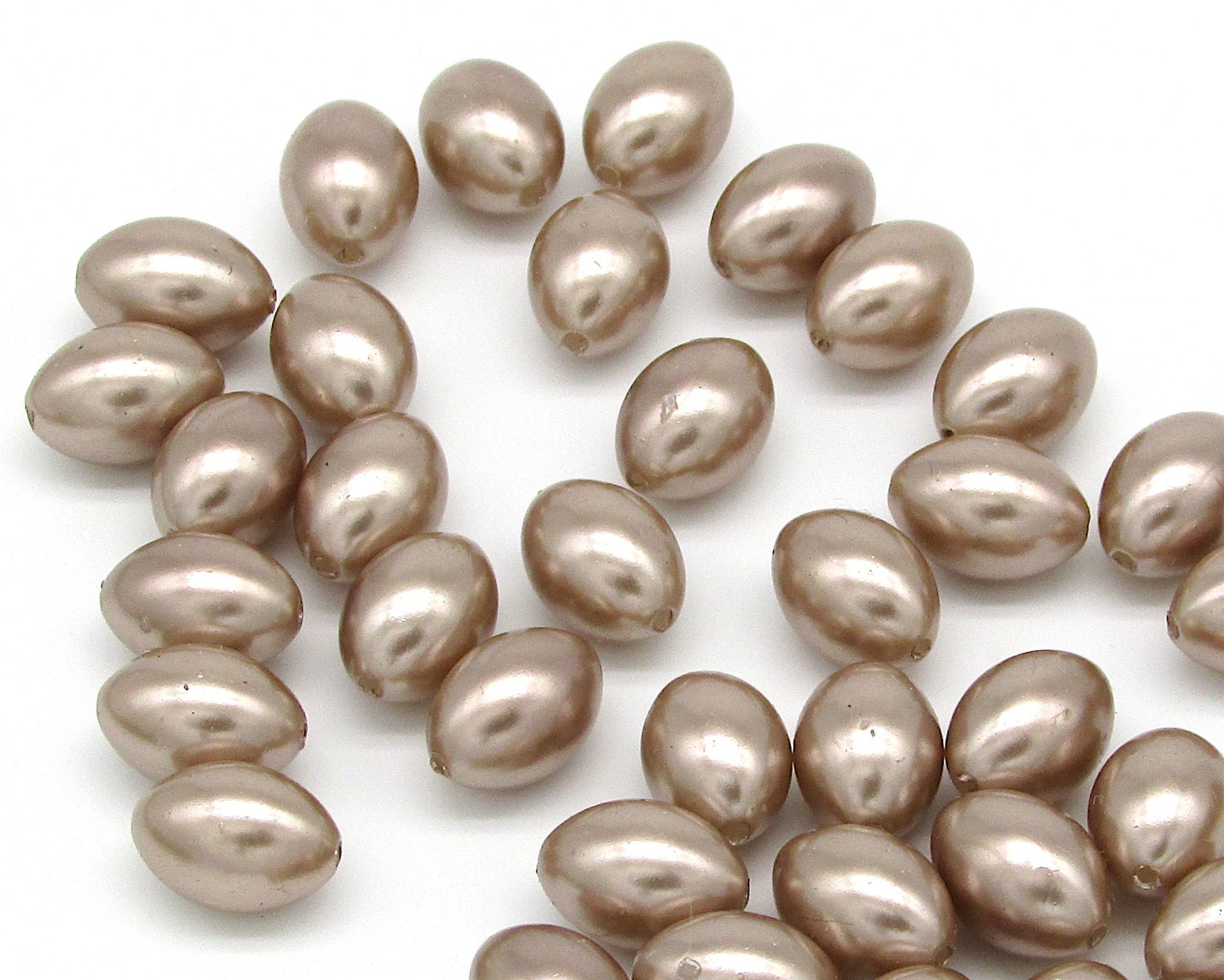 Vintage 12mm Oval Taupe Plastic Pearls