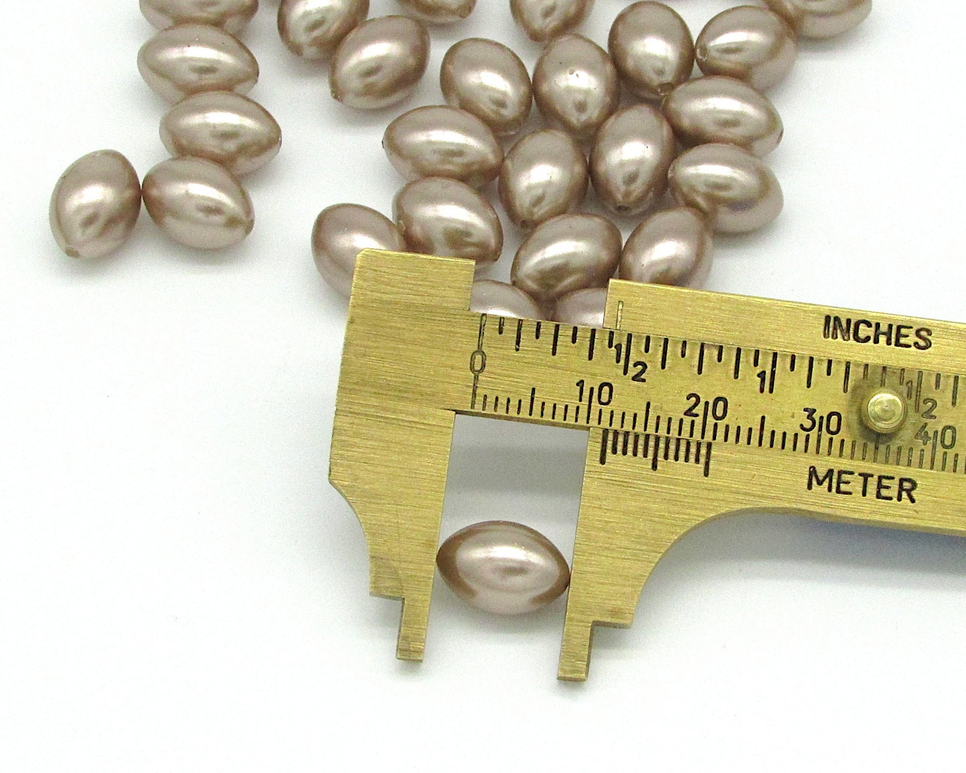 Vintage 12mm Oval Taupe Plastic Pearls