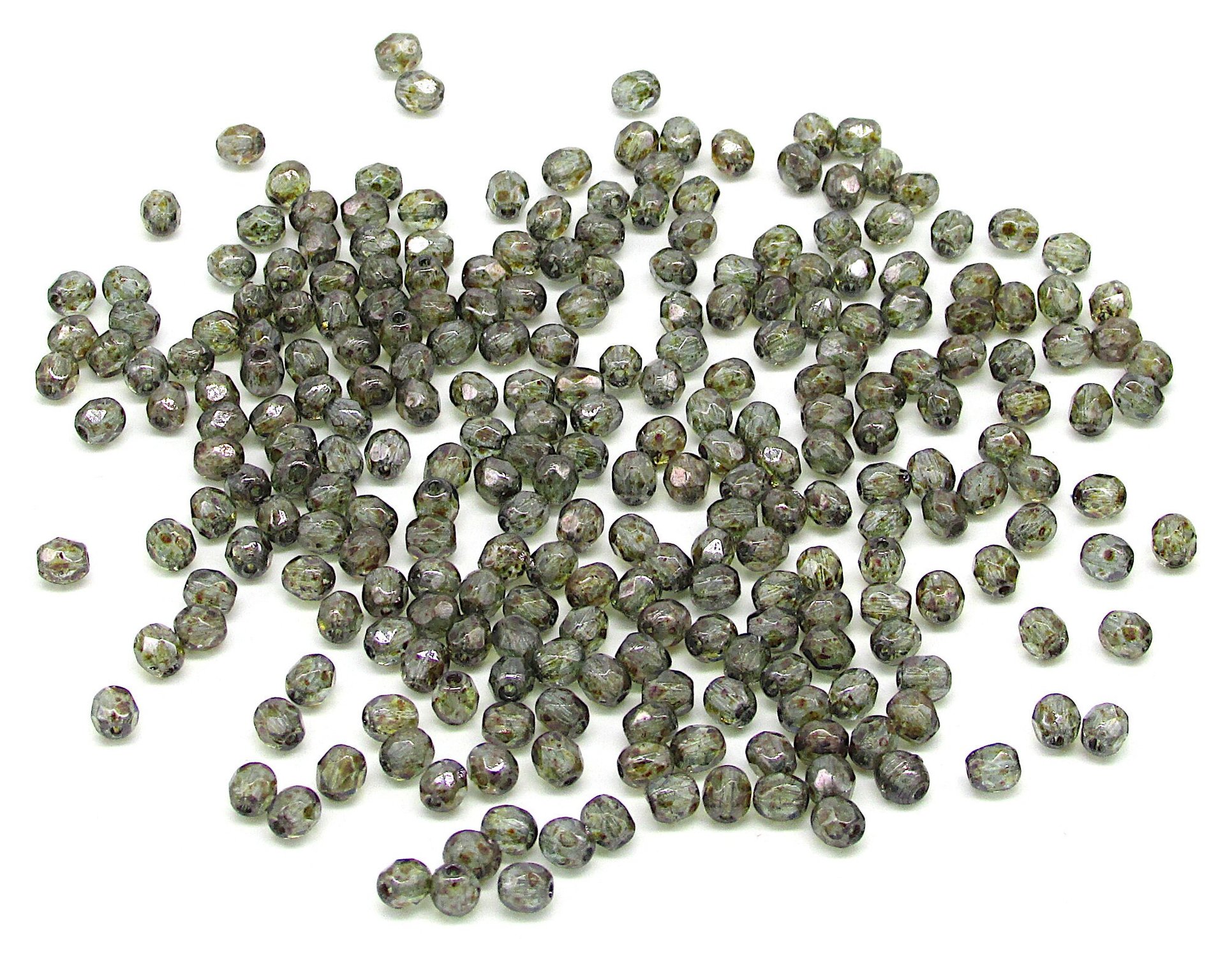 4mm Faceted Rounds, Moss Green Luminescent Czech Glass Beads (100)