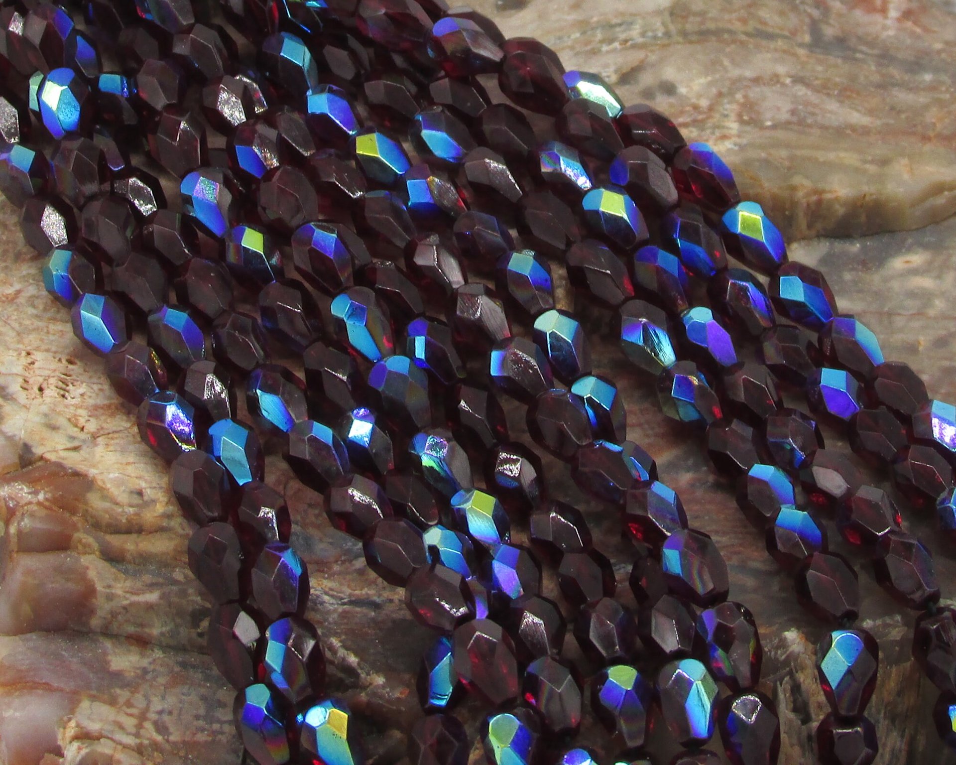 Garnet AB Faceted Teardrop Beads