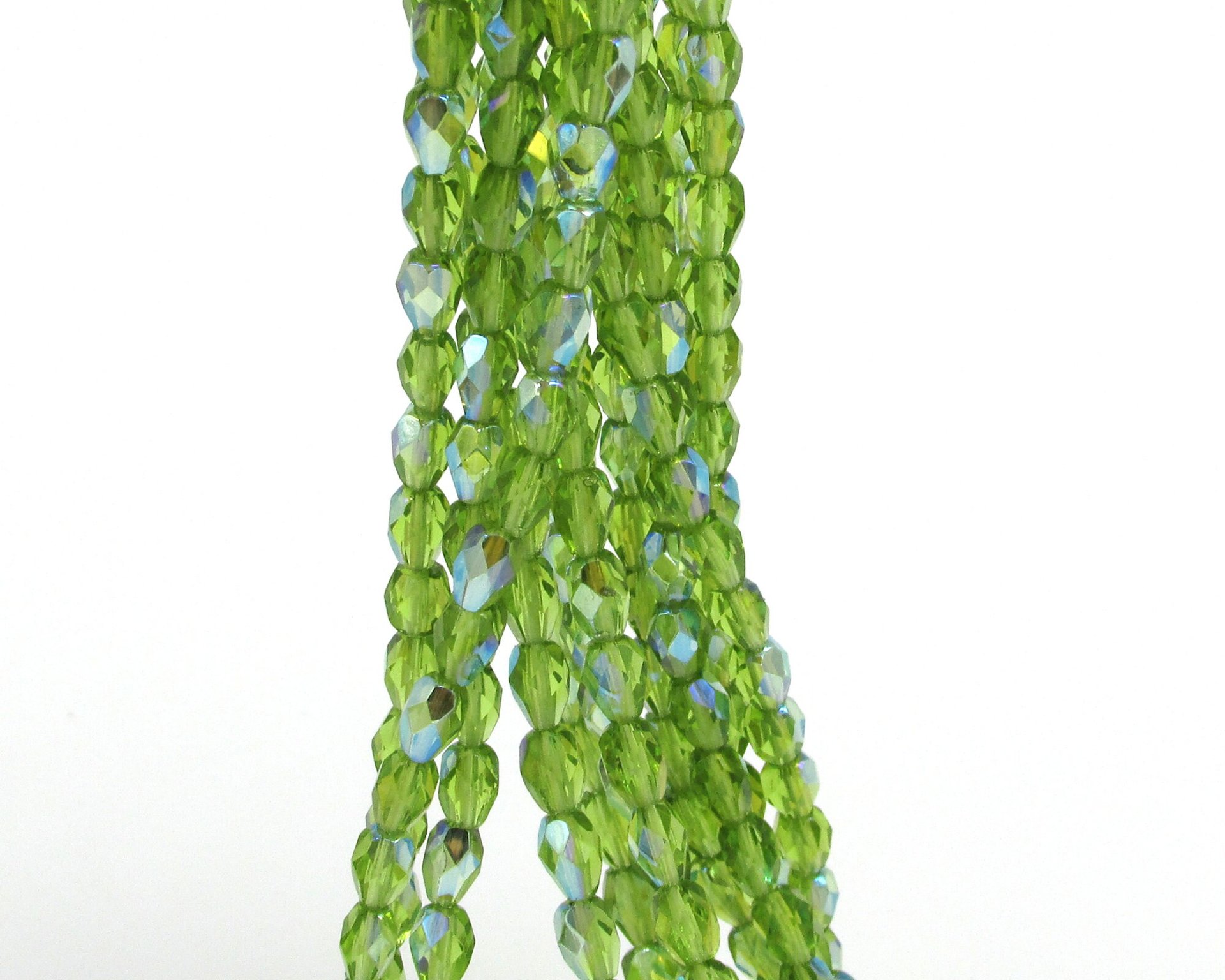 Olivine AB 7x5mm Pear Droplets, Faceted Teardrops, Czech Fire Polished Glass Beads