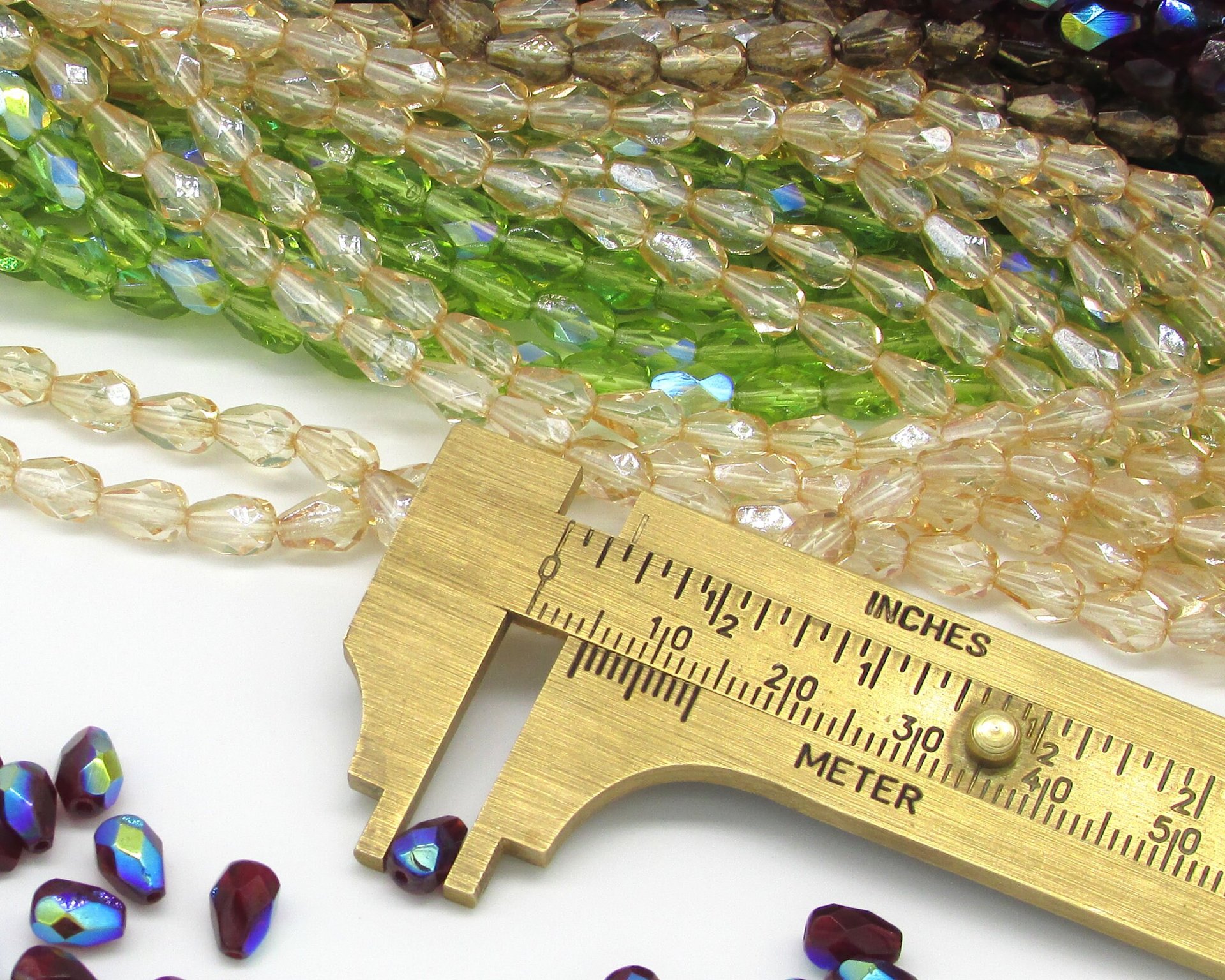Olivine AB 7x5mm Pear Droplets, Faceted Teardrops, Czech Fire Polished Glass Beads