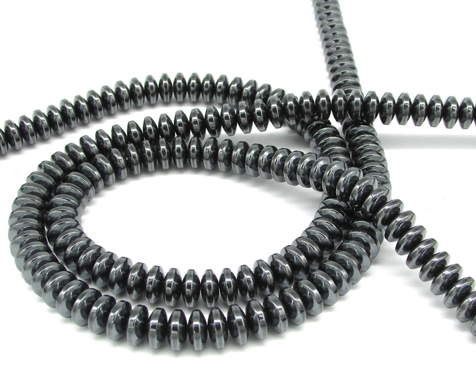 Non-Magnetic Hematite 9mm Convex Saucer Beads, Dark Gray 9x4mm Semiprecious Gemstone Rondelles