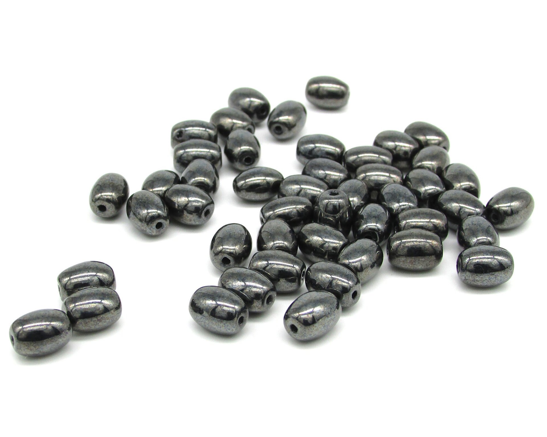 Gunmetal Glass Beads, 9x6.5mm Ovals