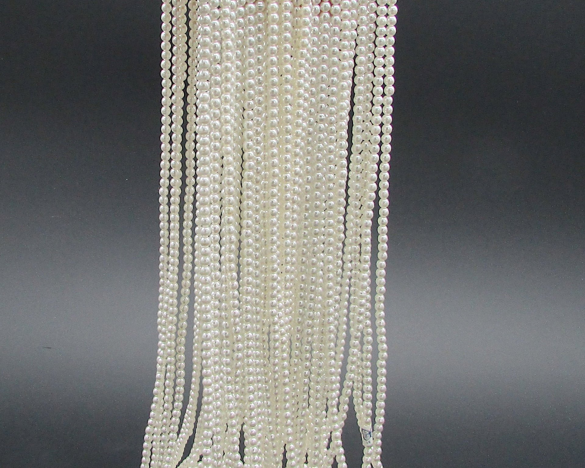 4mm White Plastic Pearls, Opaque Vintage Beads 60" Strand