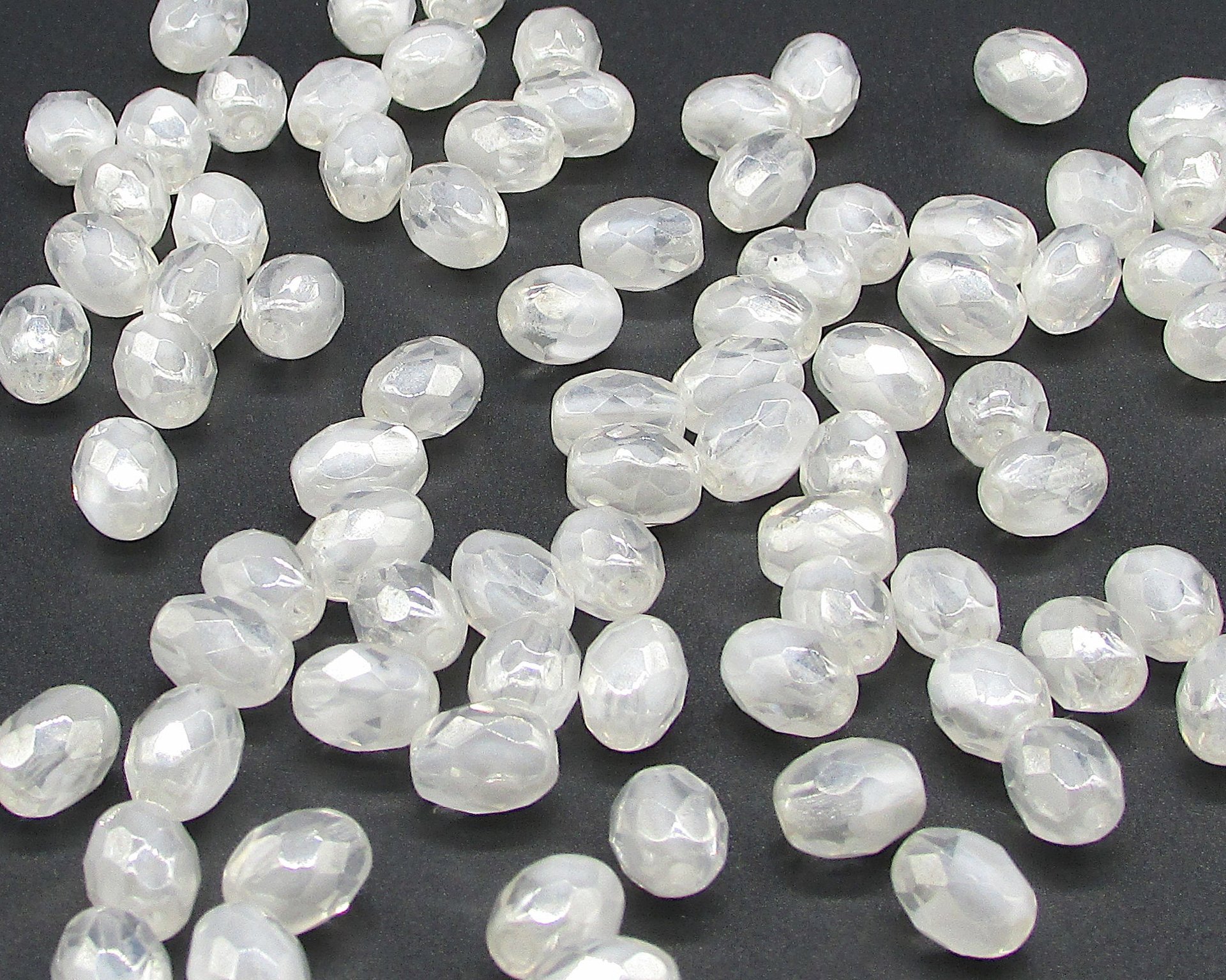 Vintage 9mm Oval White Givre Beads