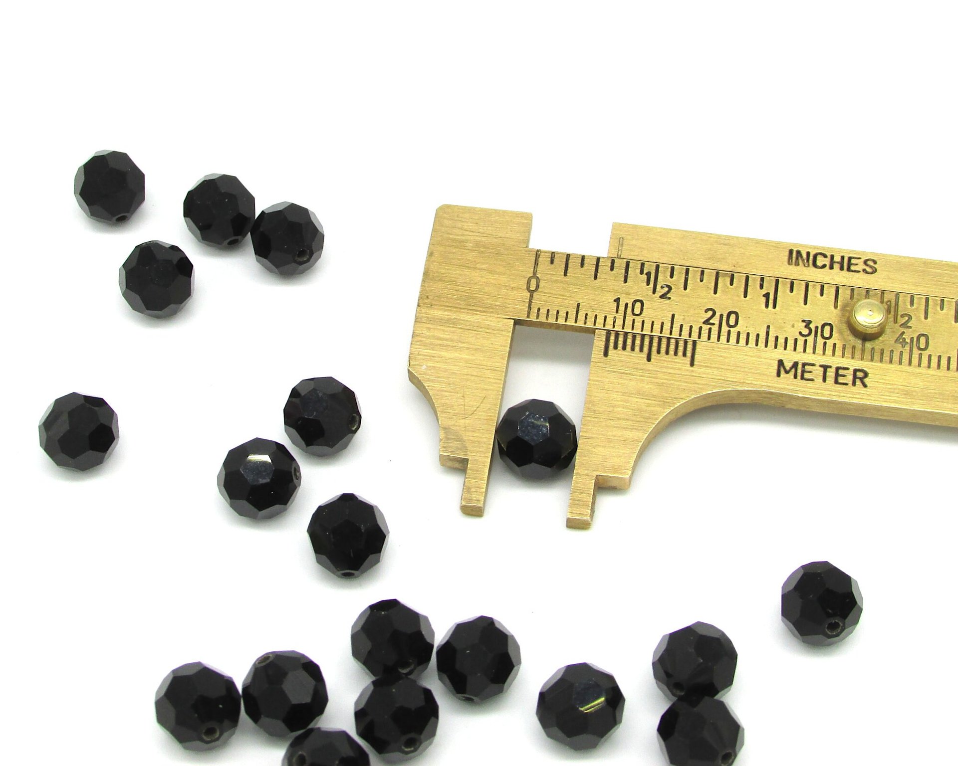 8.5mm Faceted Rounds, Opaque Jet Black Machine Cut Czech Glass Beads (20)