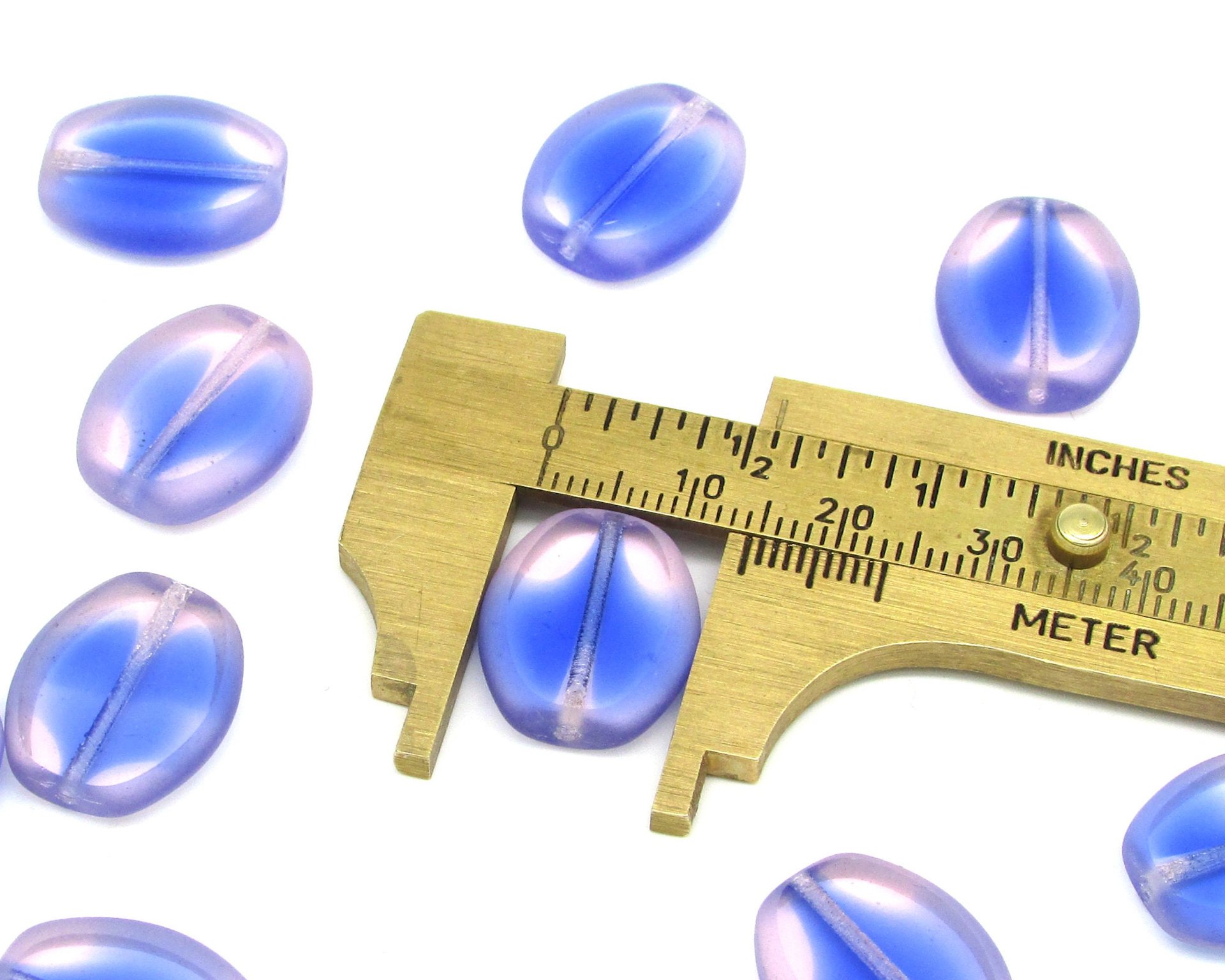 17x14.5mm Flat Oval Window Beads, Sapphire and Light Rose Czech Glass (16)