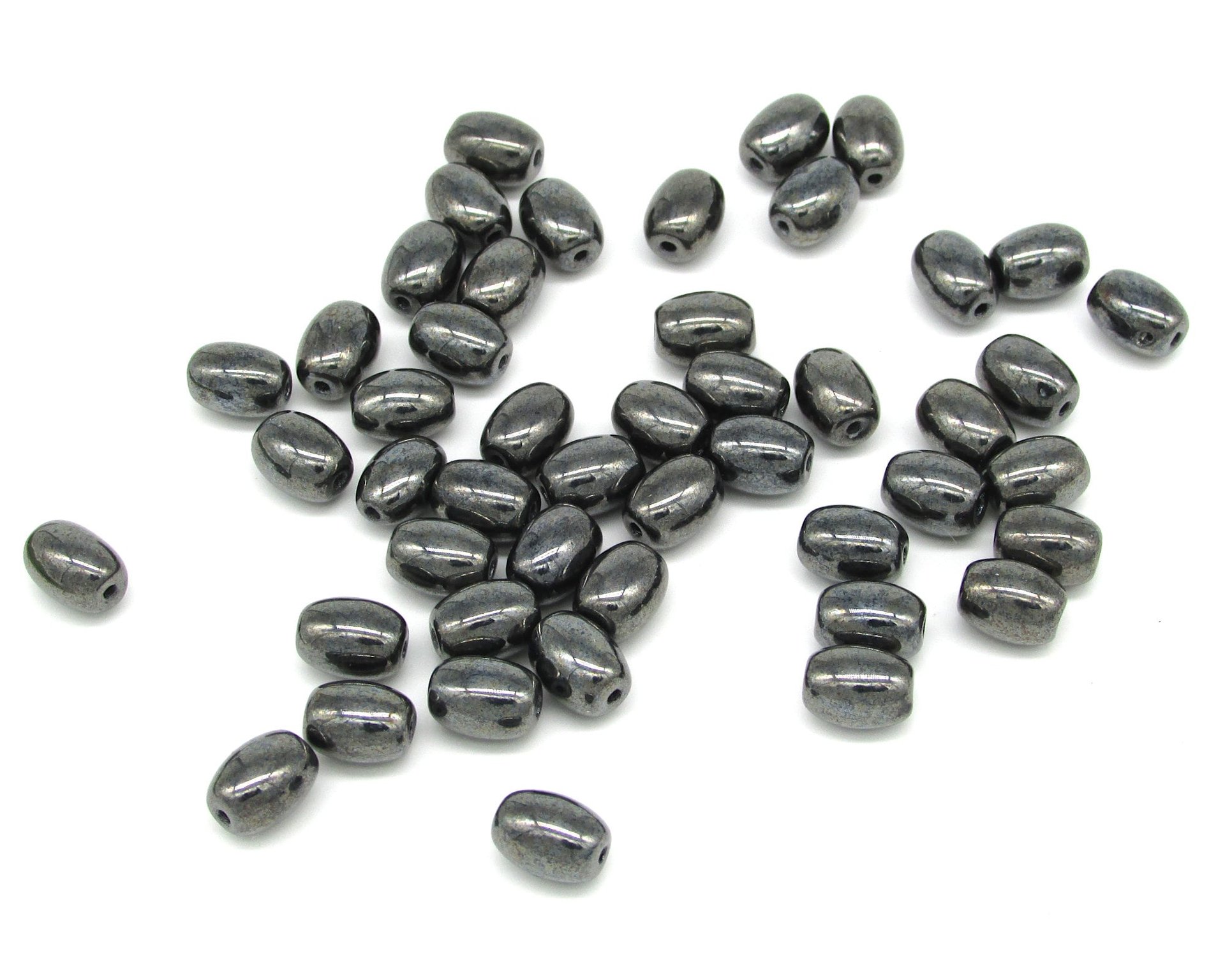 Gunmetal Glass Beads, 9x6.5mm Ovals