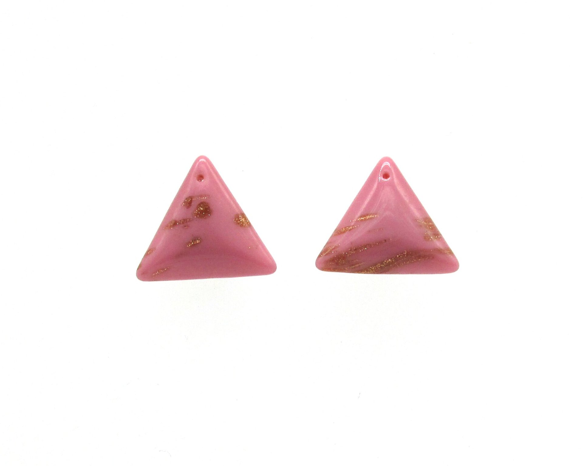 18mm Triangular Pendants, Top Drilled Vintage Pink and Gold Glass Stones