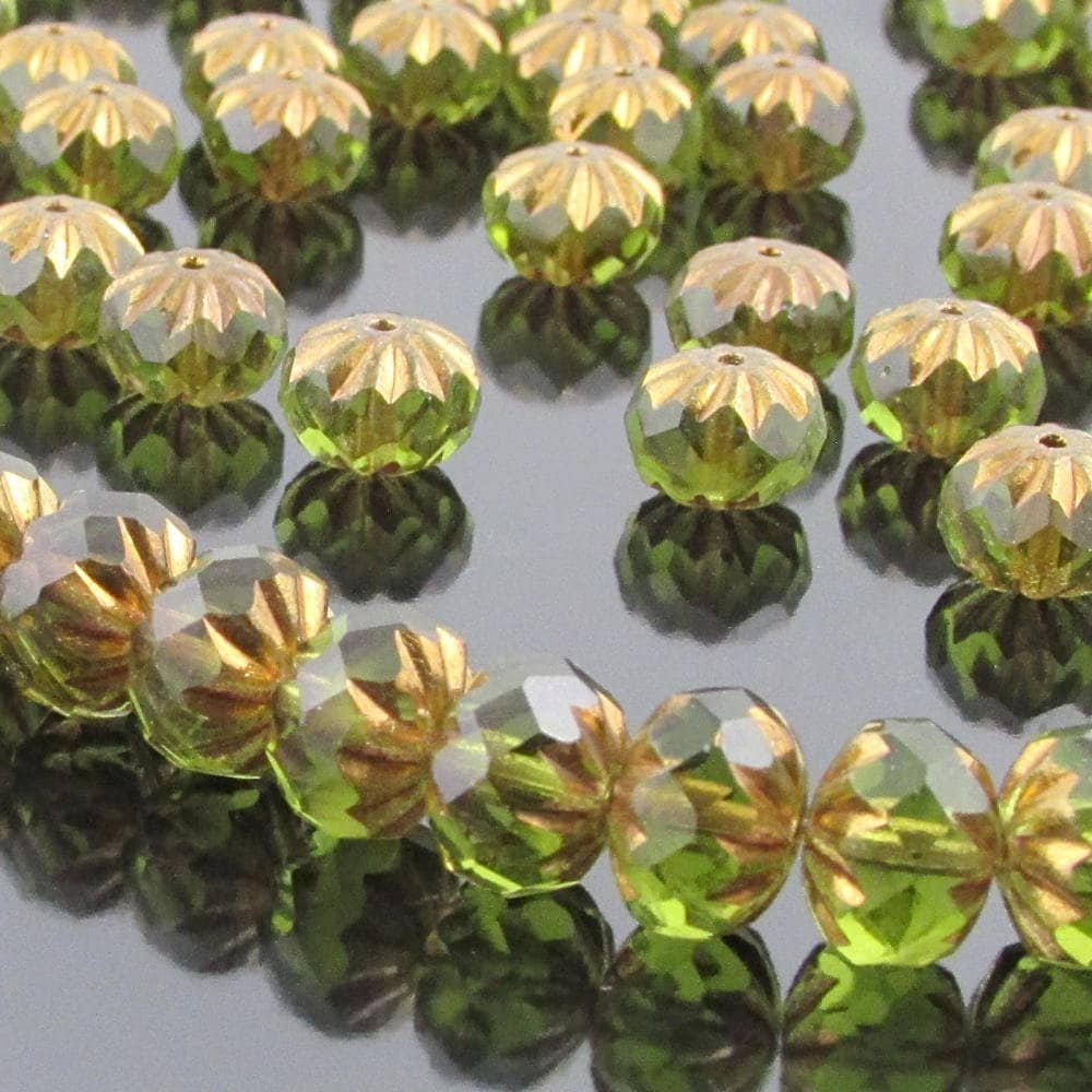 Olivine Faceted Glass 10x7mm Rondelle Beads
