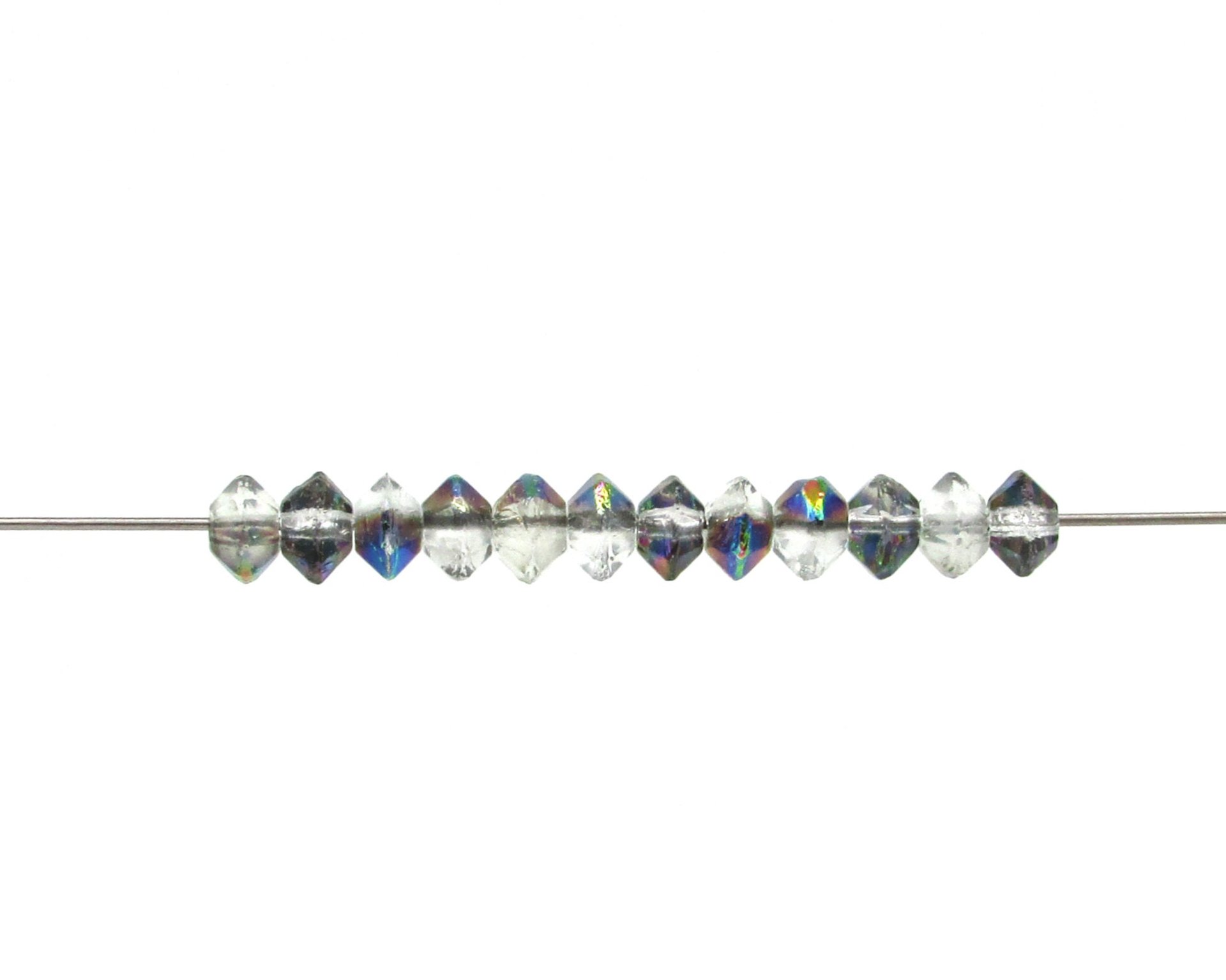 Vintage 6mm Rondelles, Crystal Vitrail Iridescent Faceted Saucer Beads