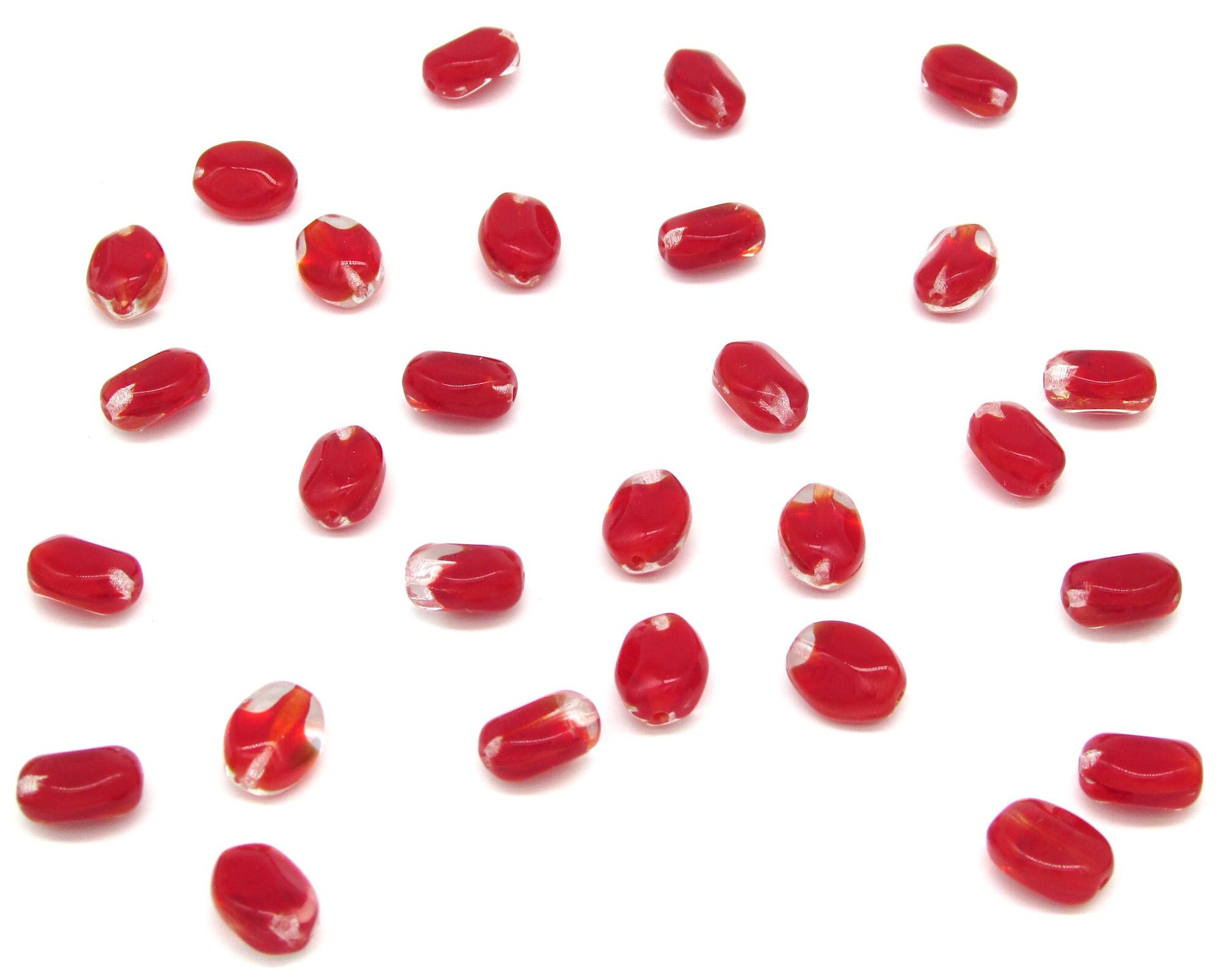 11x8.5mm Pinched Oval Beads with Red Givre