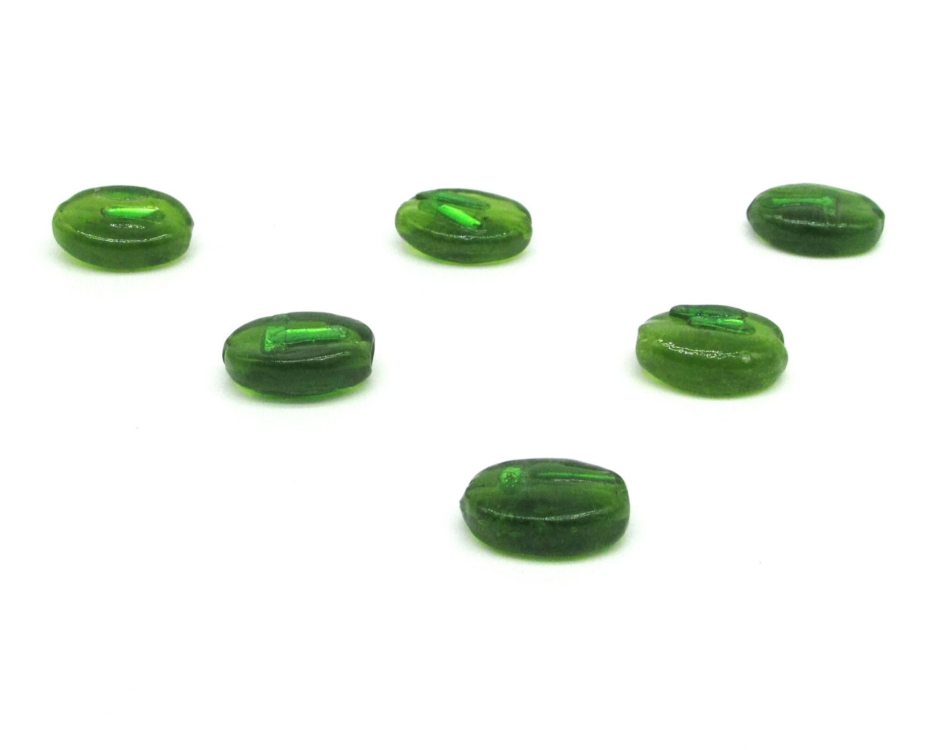 Green 16mm Flat Oval Lampwork Beads