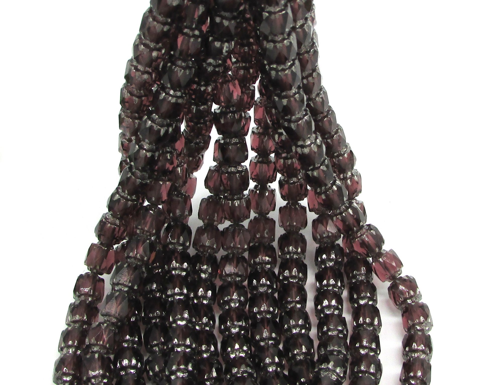 6mm Octagonal Crown Cathedral Beads, Translucent Amethyst with Antique Silver Etching