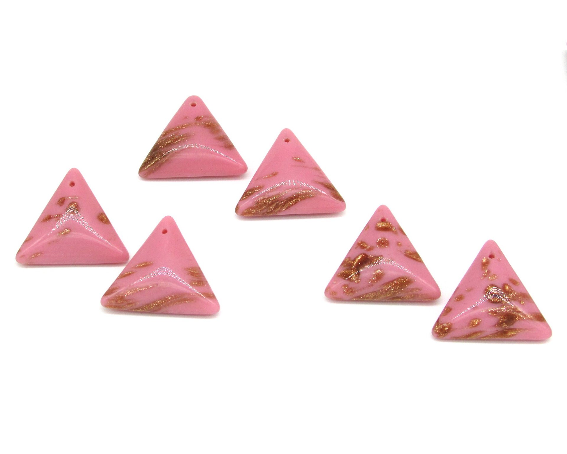 18mm Triangular Pendants, Top Drilled Vintage Pink and Gold Glass Stones