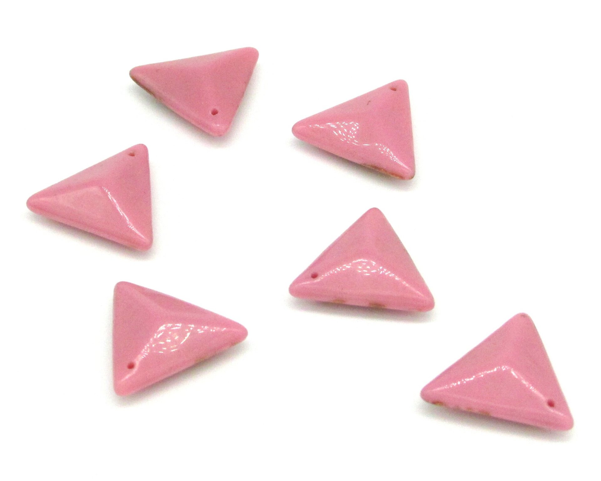 18mm Triangular Pendants, Top Drilled Vintage Pink and Gold Glass Stones